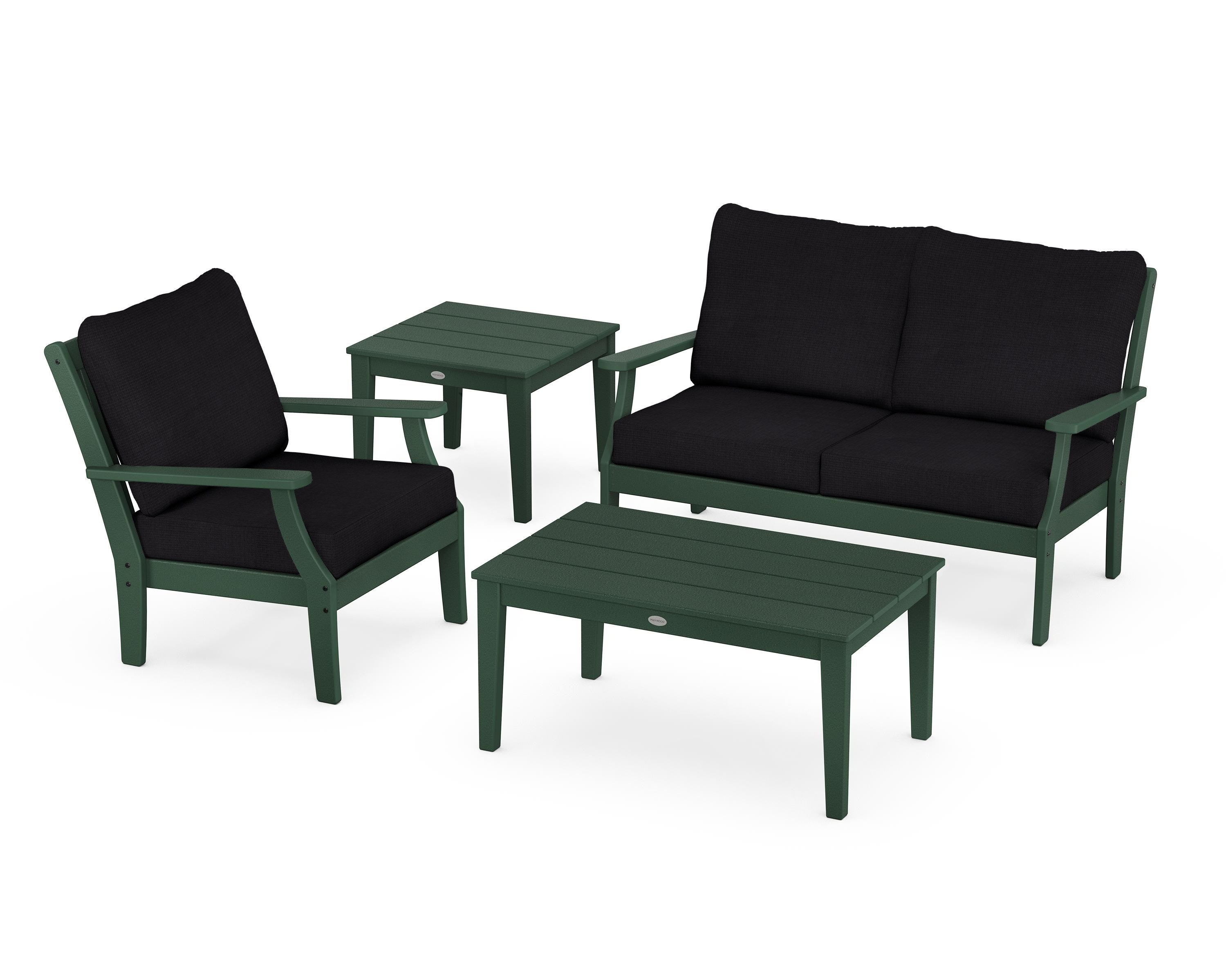 POLYWOOD Braxton 4-Piece Deep Seating Set in Green / Midnight Linen