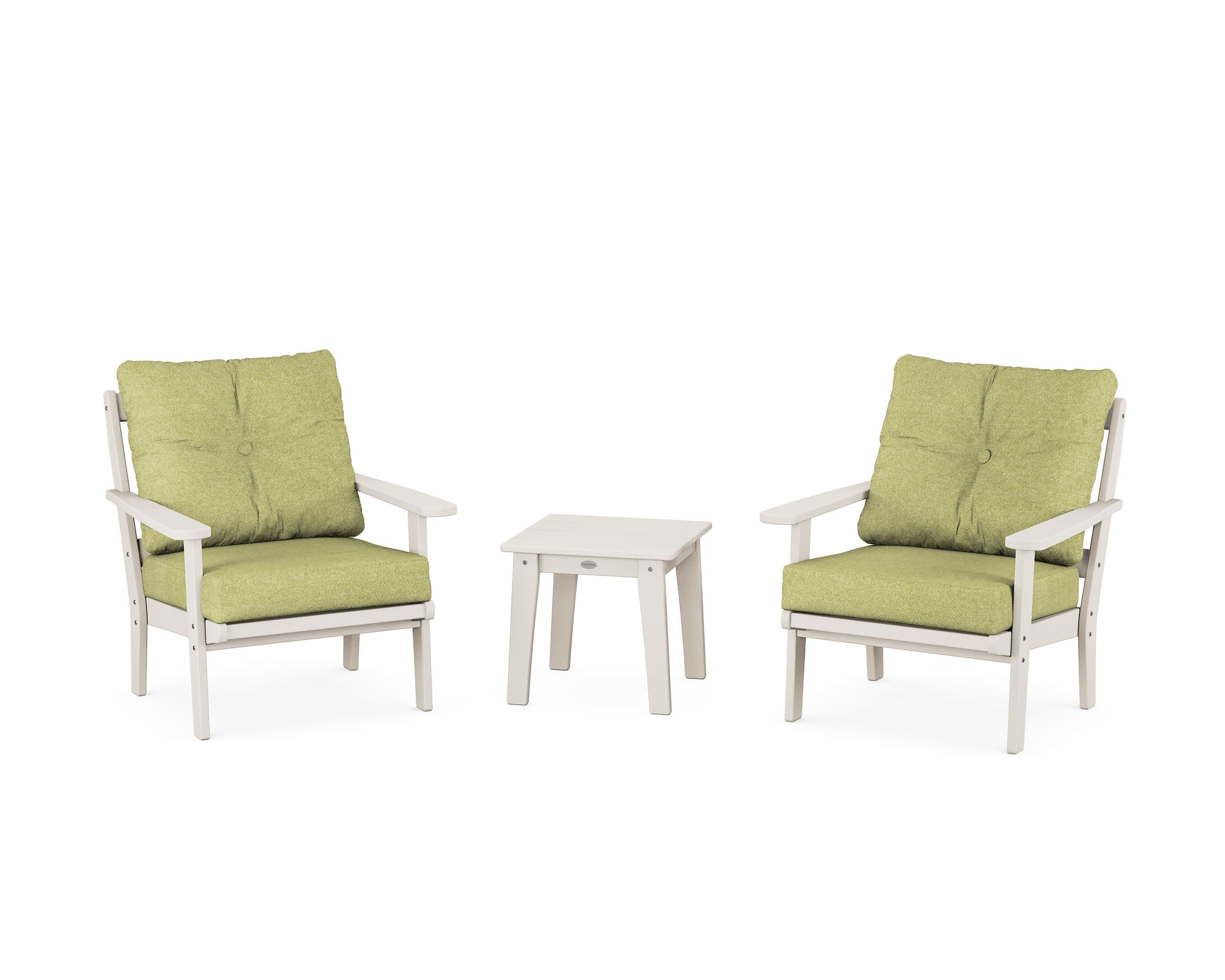 POLYWOOD Mission 3-Piece Deep Seating Set in Sand / Chartreuse Boucle