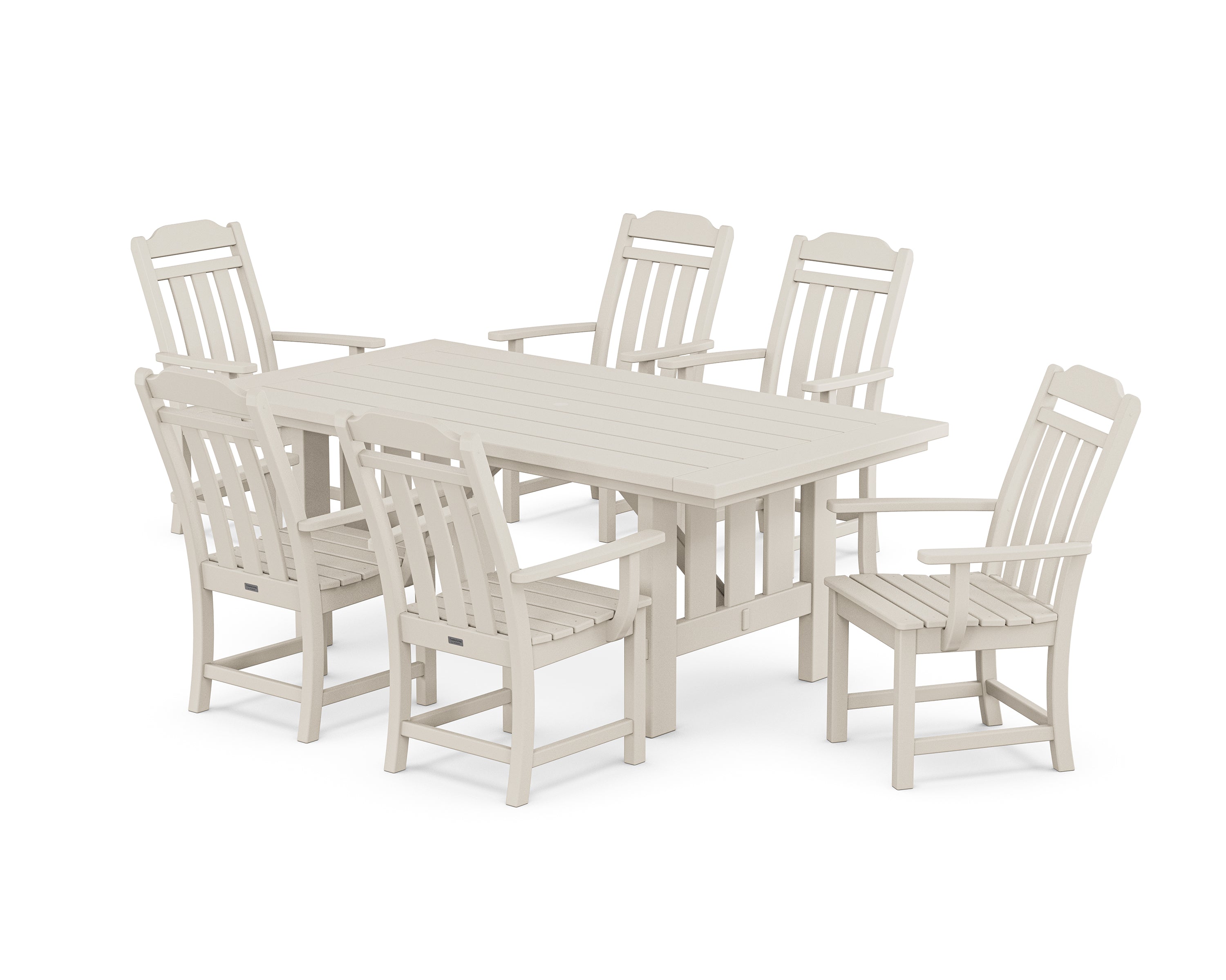 POLYWOOD Cottage Arm Chair 7-Piece Mission Dining Set in Sand