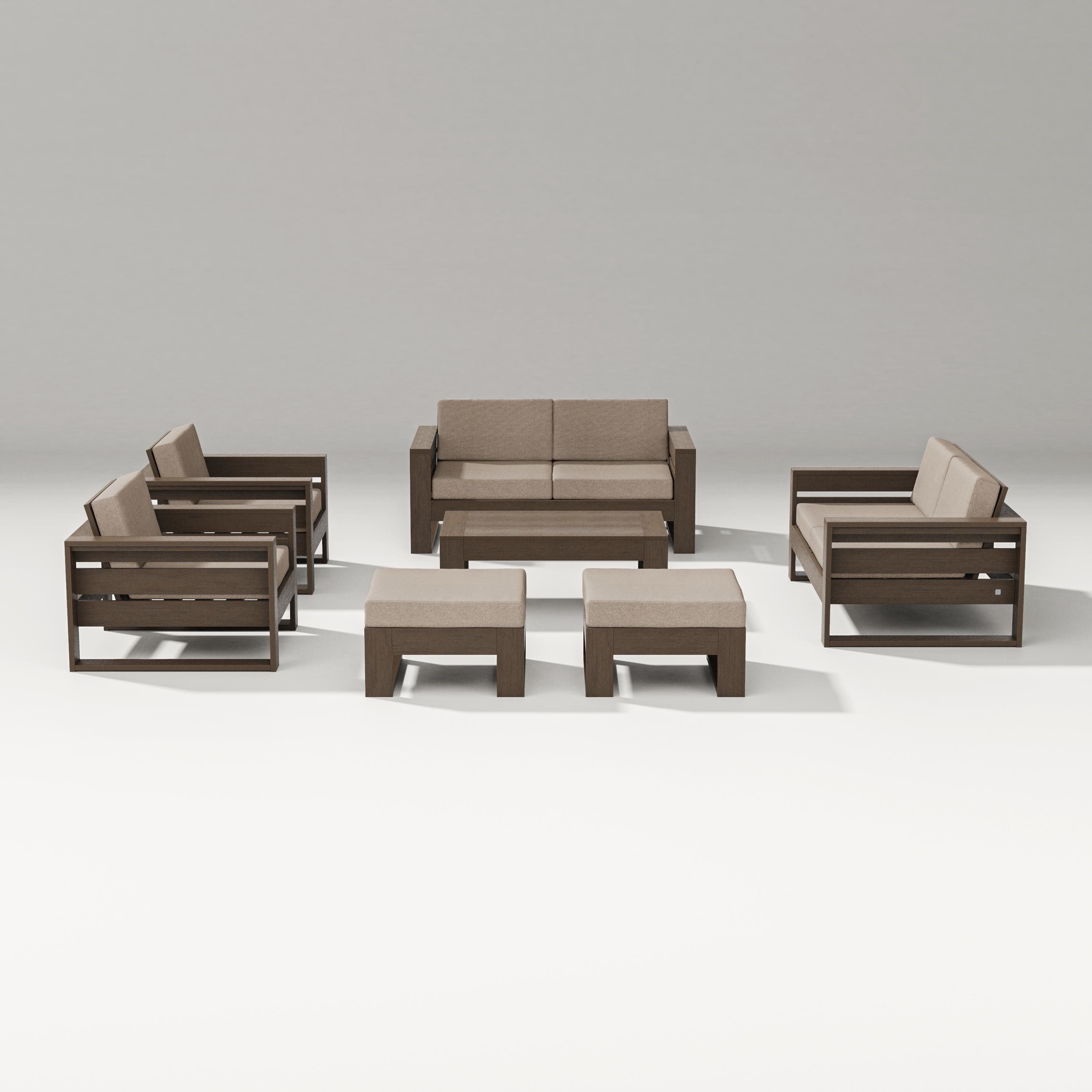 PW Designer Series Latitude 7-Piece Lounge Loveseat Set in Kona / Spiced Burlap