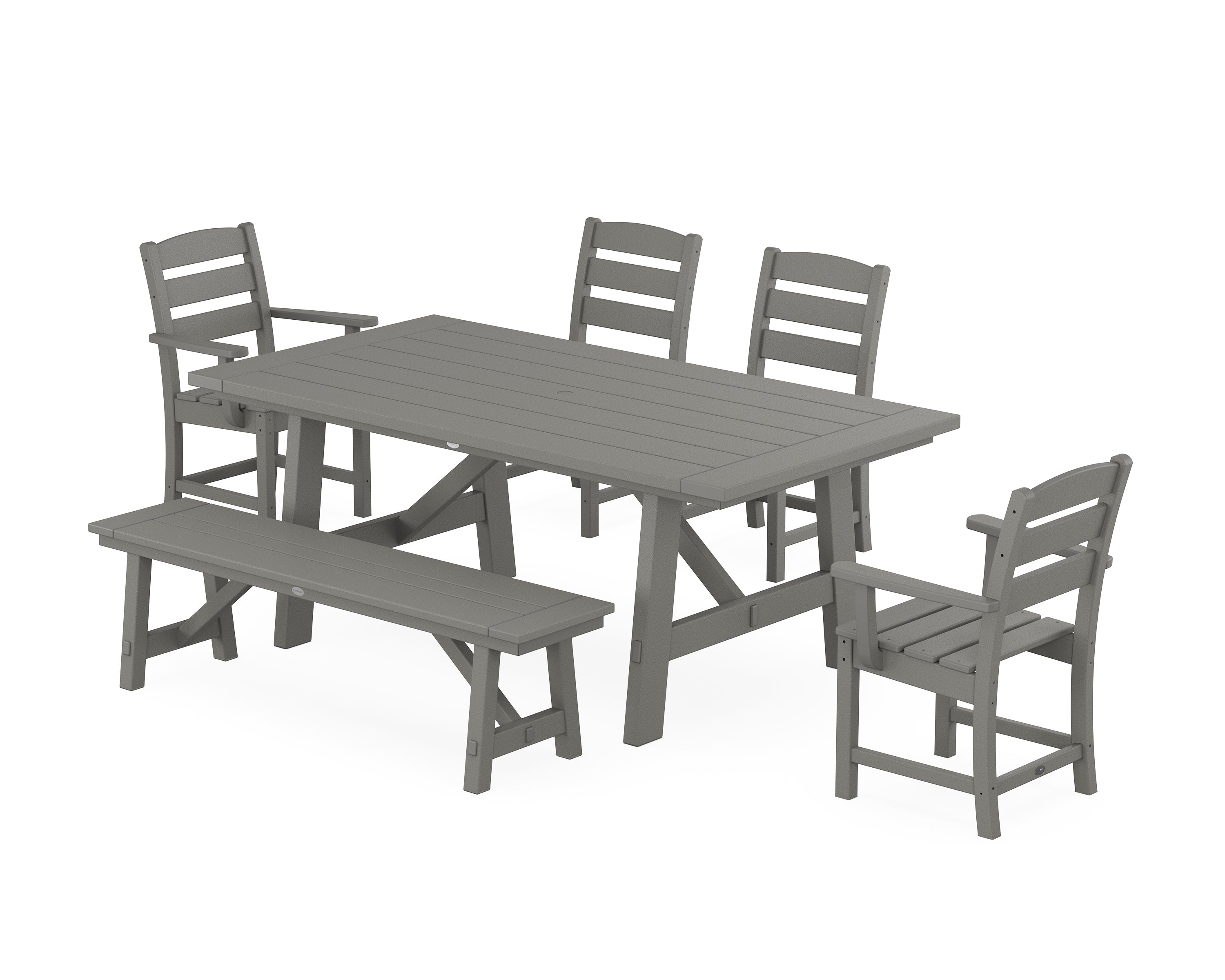 POLYWOOD® Lakeside 6-Piece Rustic Farmhouse Dining Set With Bench in Slate Grey