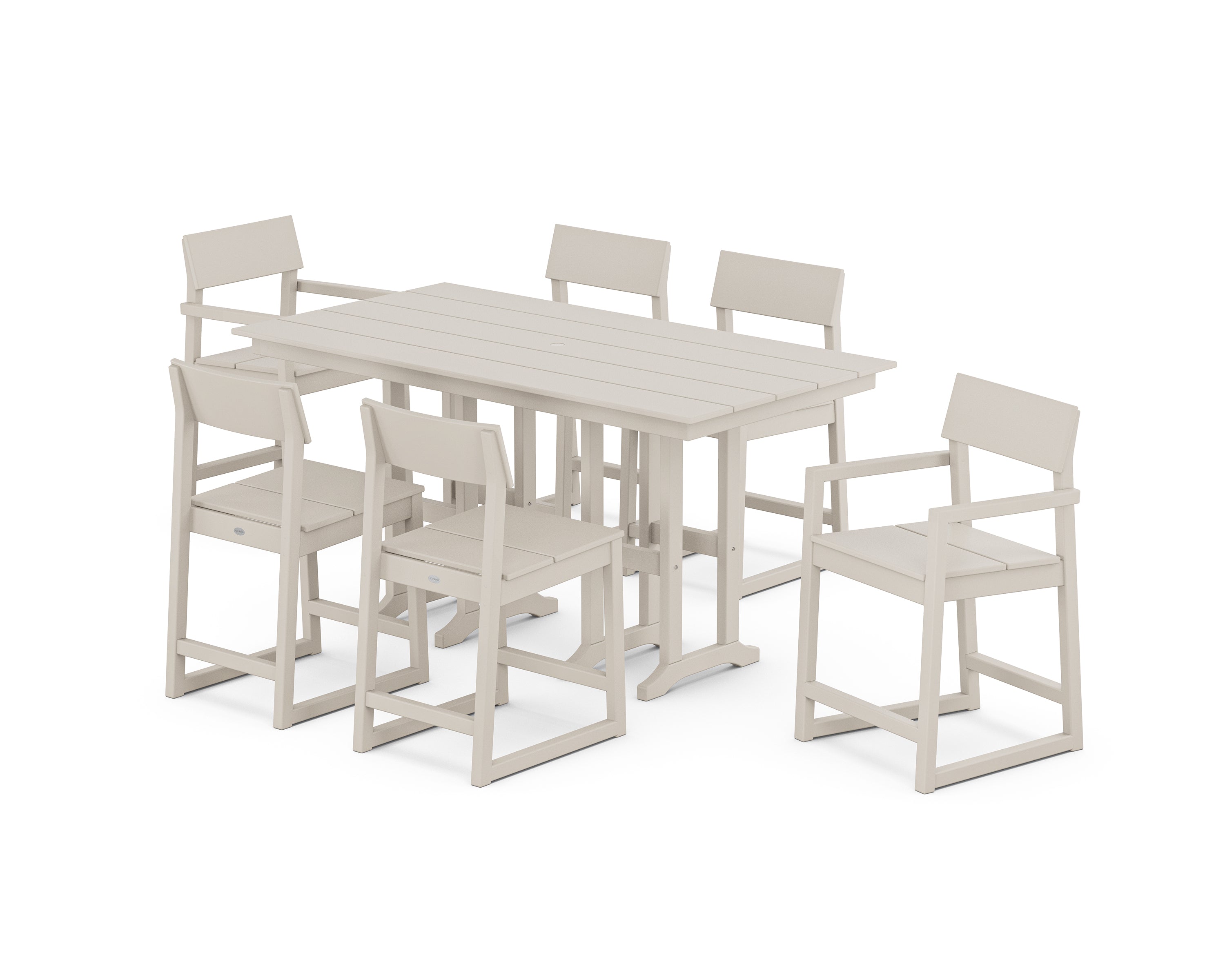 POLYWOOD EDGE 7-Piece Farmhouse Counter Set in Sand
