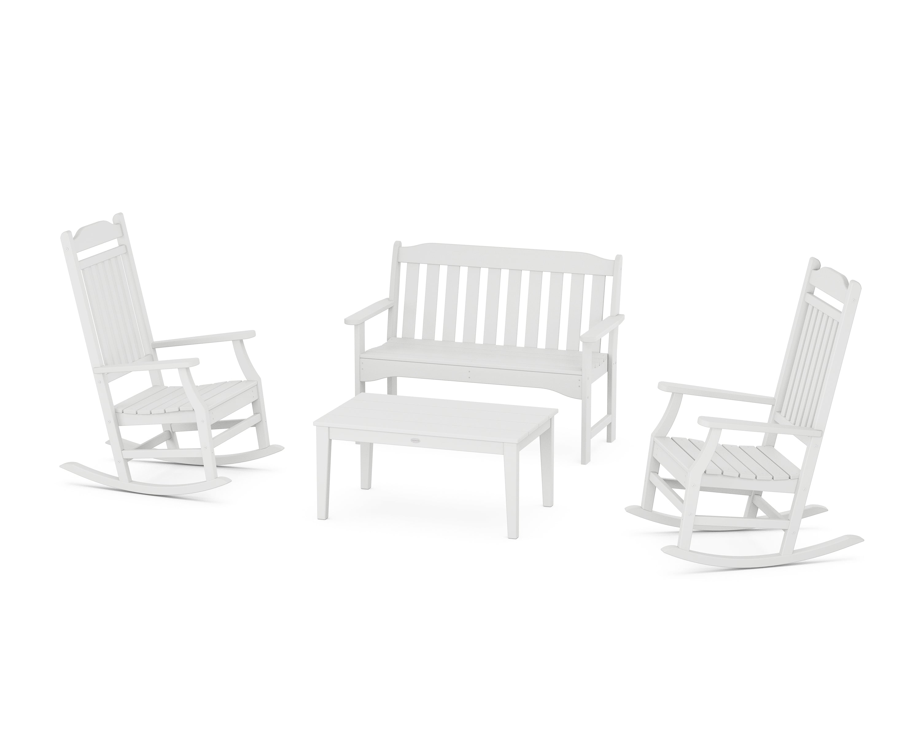 POLYWOOD Country Living Rocking Chair 4-Piece Porch Set in White