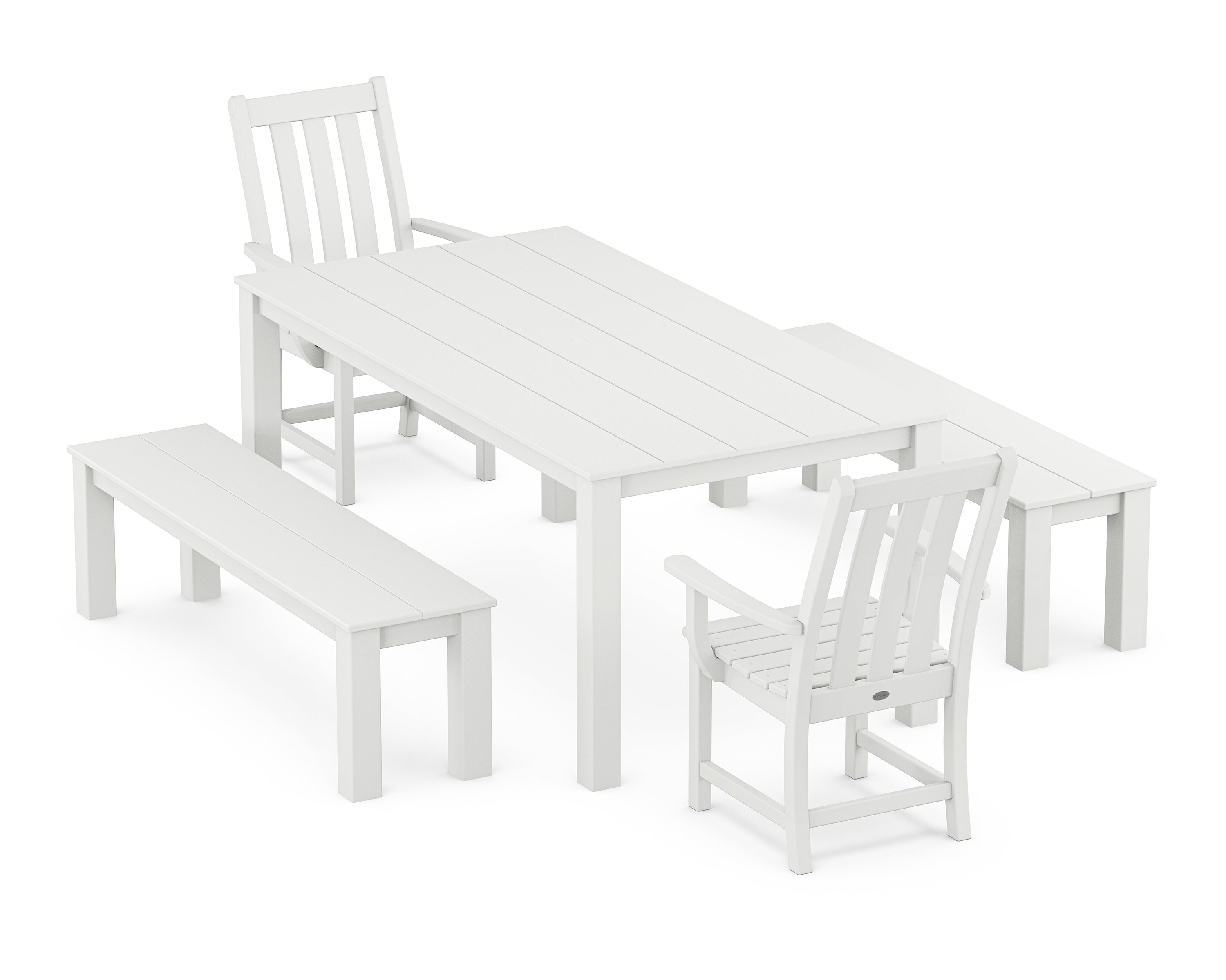 POLYWOOD Vineyard 5-Piece Parsons Dining Set with Benches in White