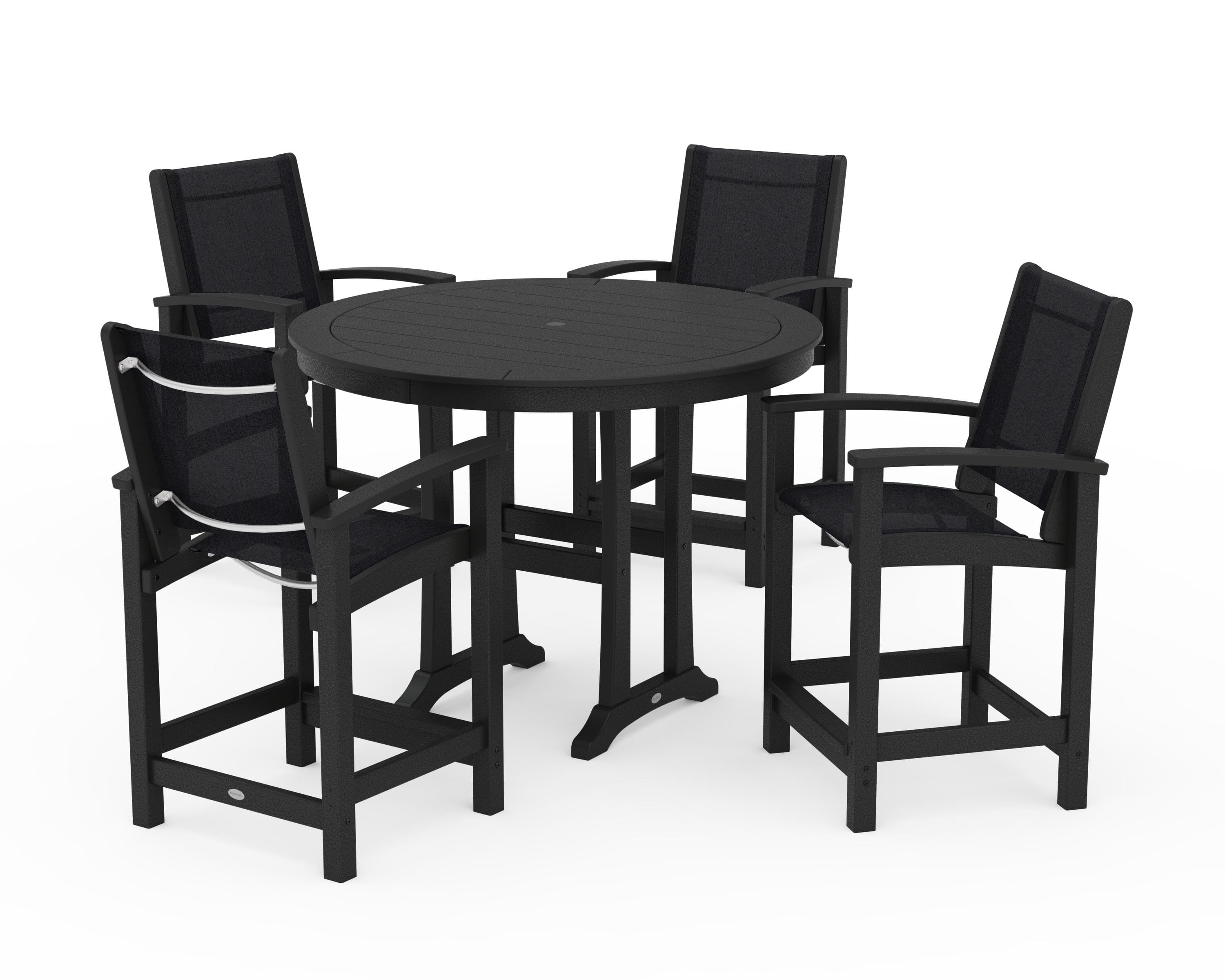 POLYWOOD Coastal 5-Piece Counter Set in Black / Black Sling