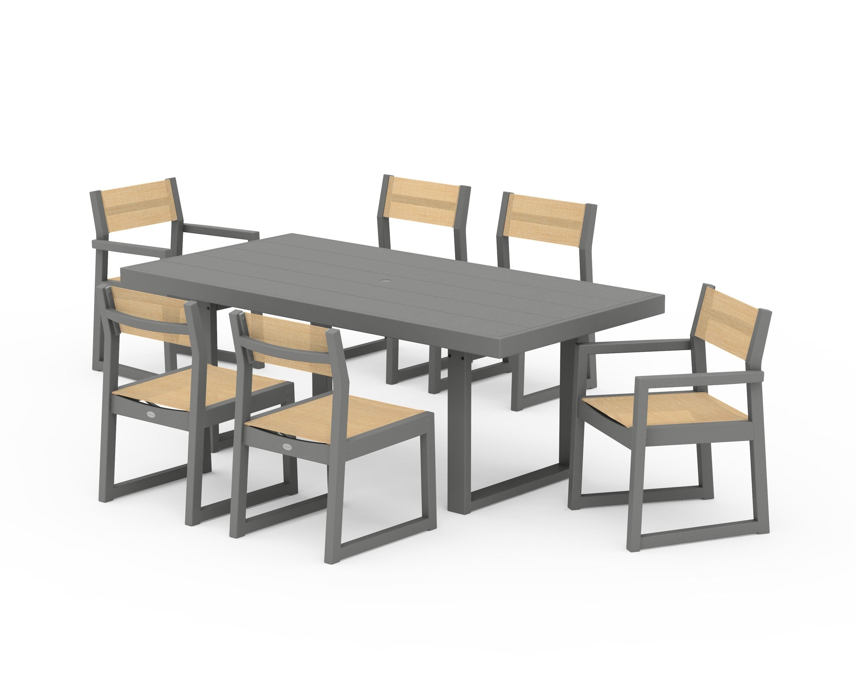POLYWOOD EDGE Sling 7-Piece Dining Set in Slate Grey / Dupioni Apricot Sling
