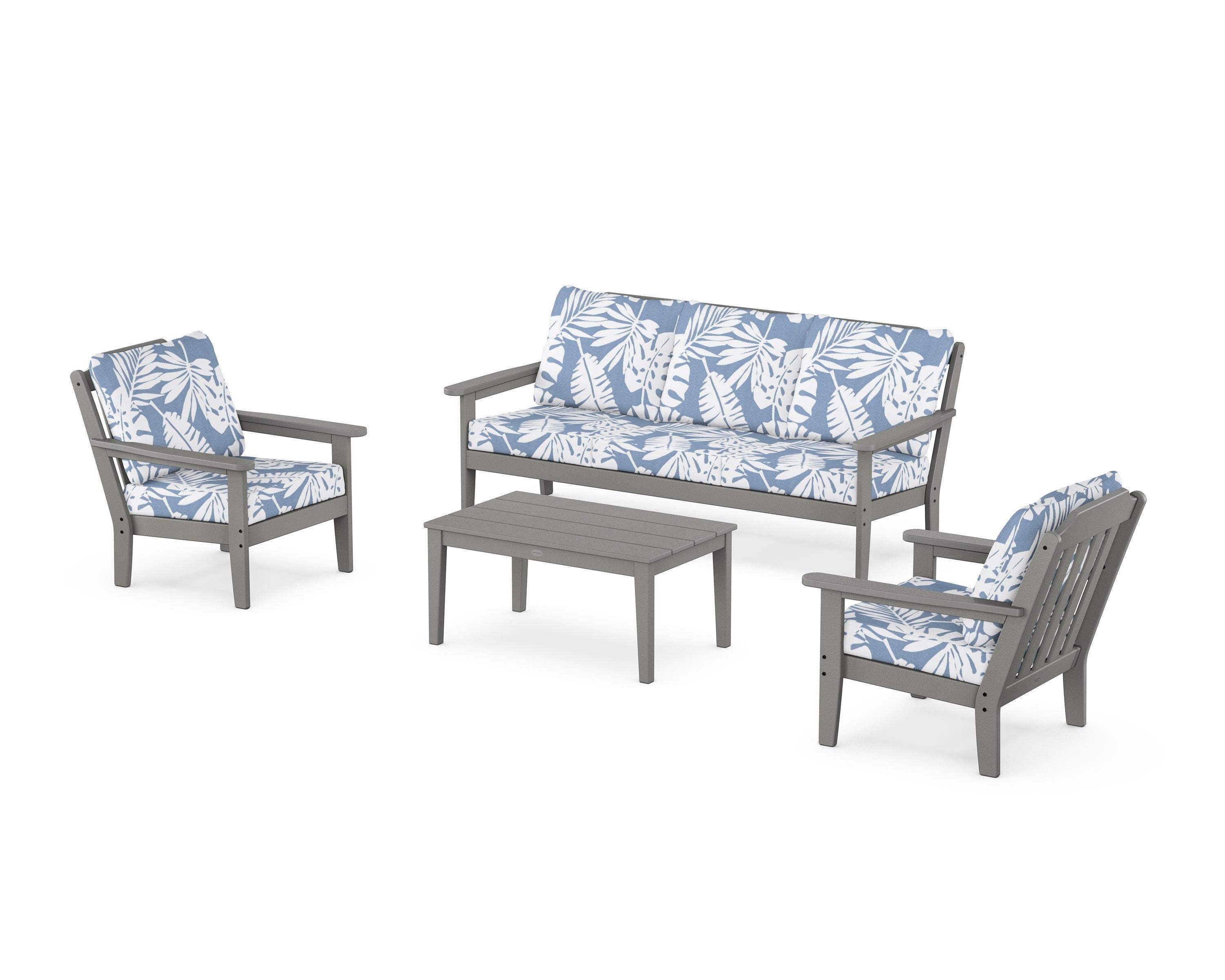 Country Living Cottage 4-Piece Deep Seating Set with Sofa in Slate Grey / Leaf Sky Blue