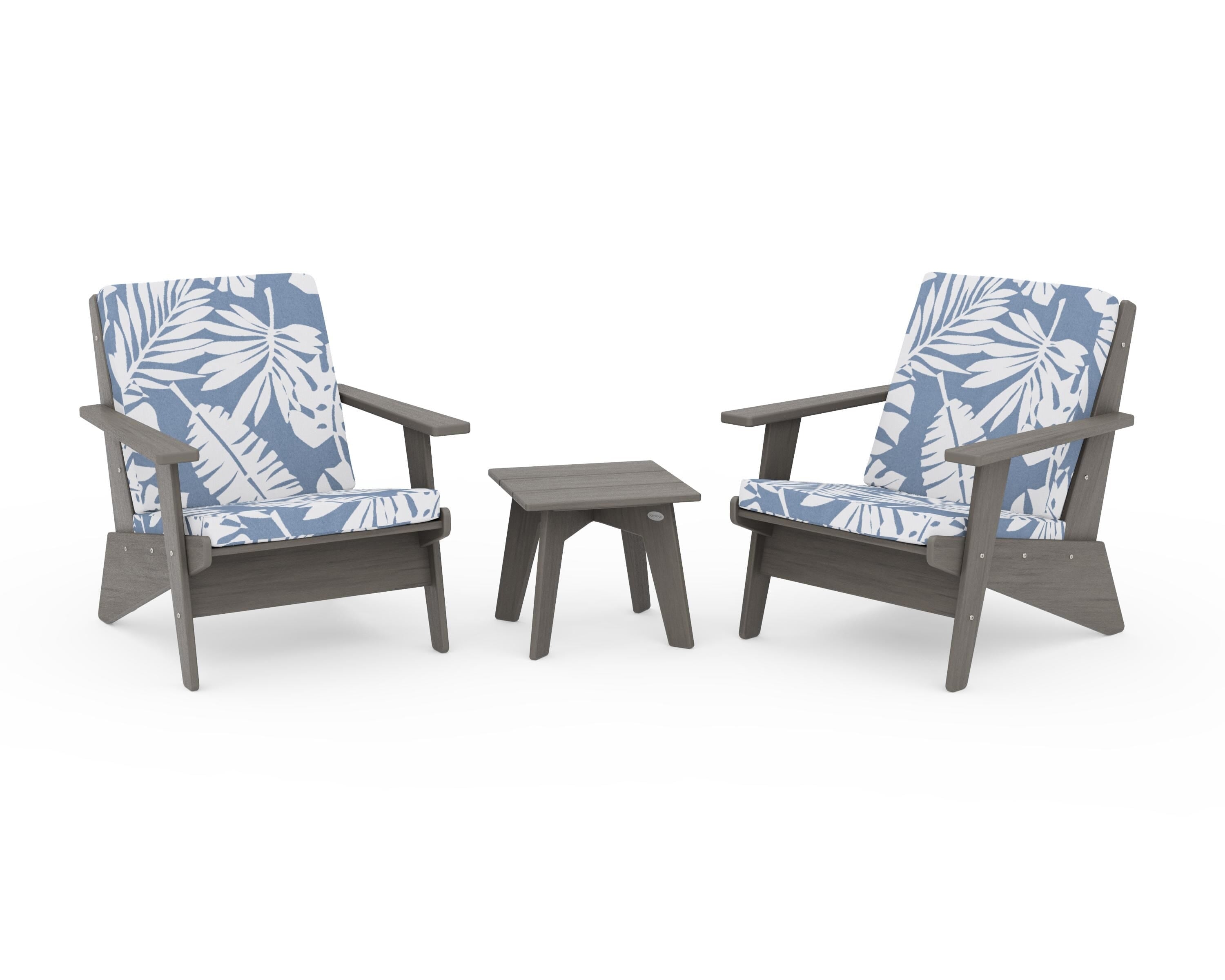 POLYWOOD Riviera Modern Lounge 3-Piece Set in Driftwood / Leaf Sky Blue