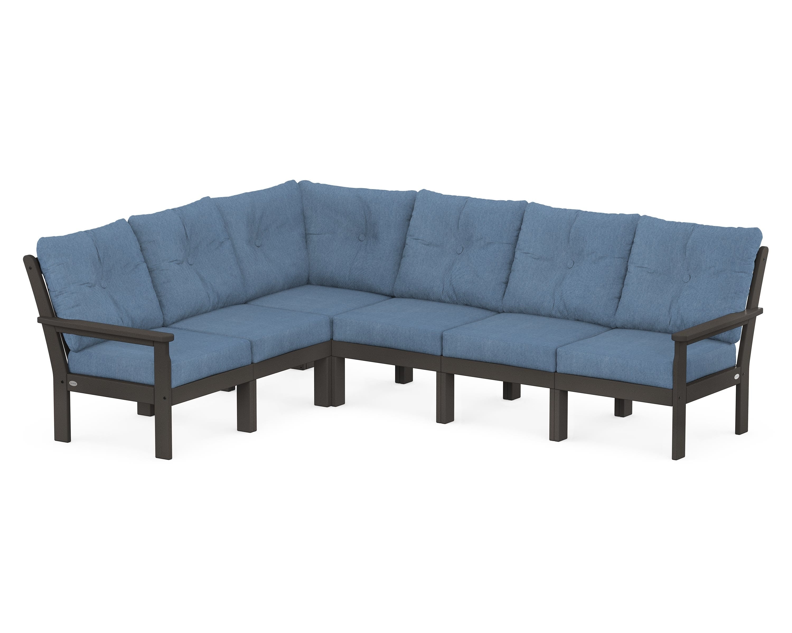 POLYWOOD Vineyard 6-Piece Sectional in Vintage Coffee / Sky Blue