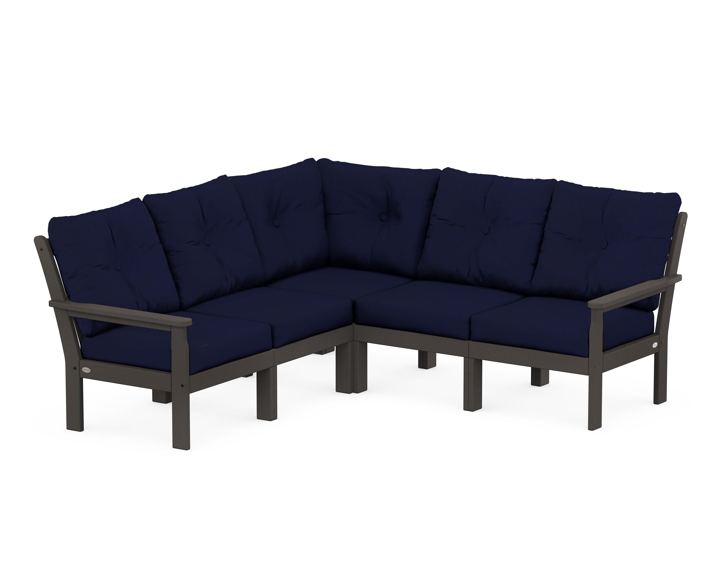 POLYWOOD Vineyard 5-Piece Sectional in Vintage Coffee / Navy