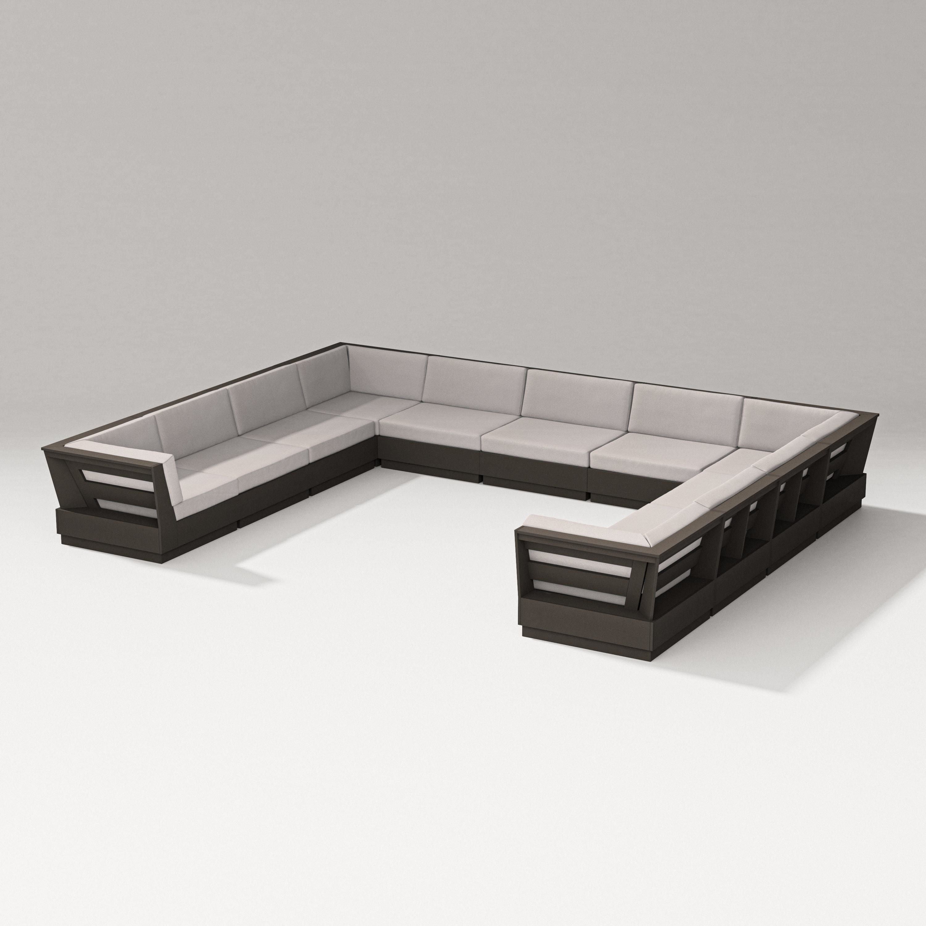 PW Designer Series Elevate Large U-Shaped Sectional in Vintage Coffee / Dune Burlap