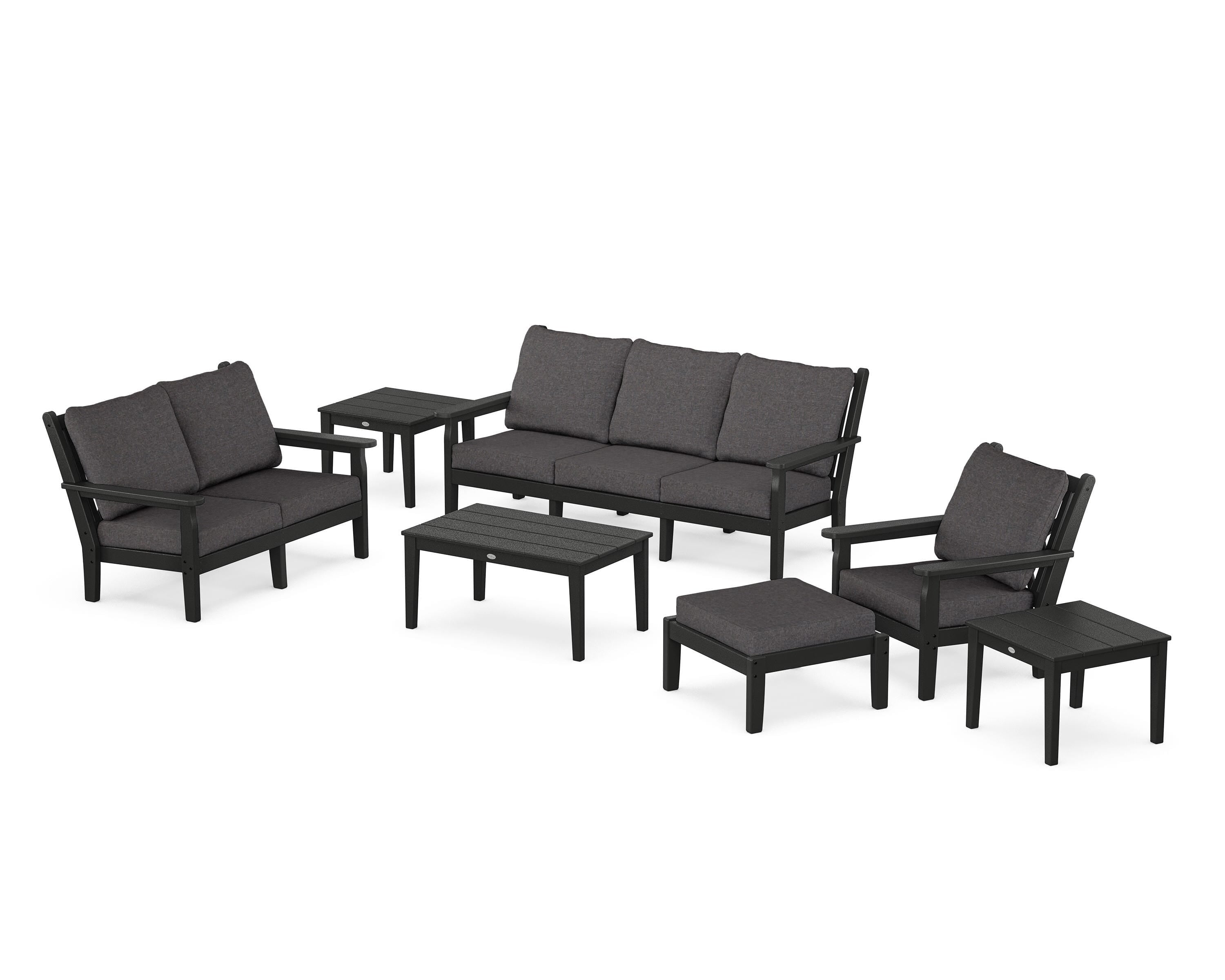POLYWOOD Chippendale 7-Piece Deep Seating Set in Black / Ash Charcoal