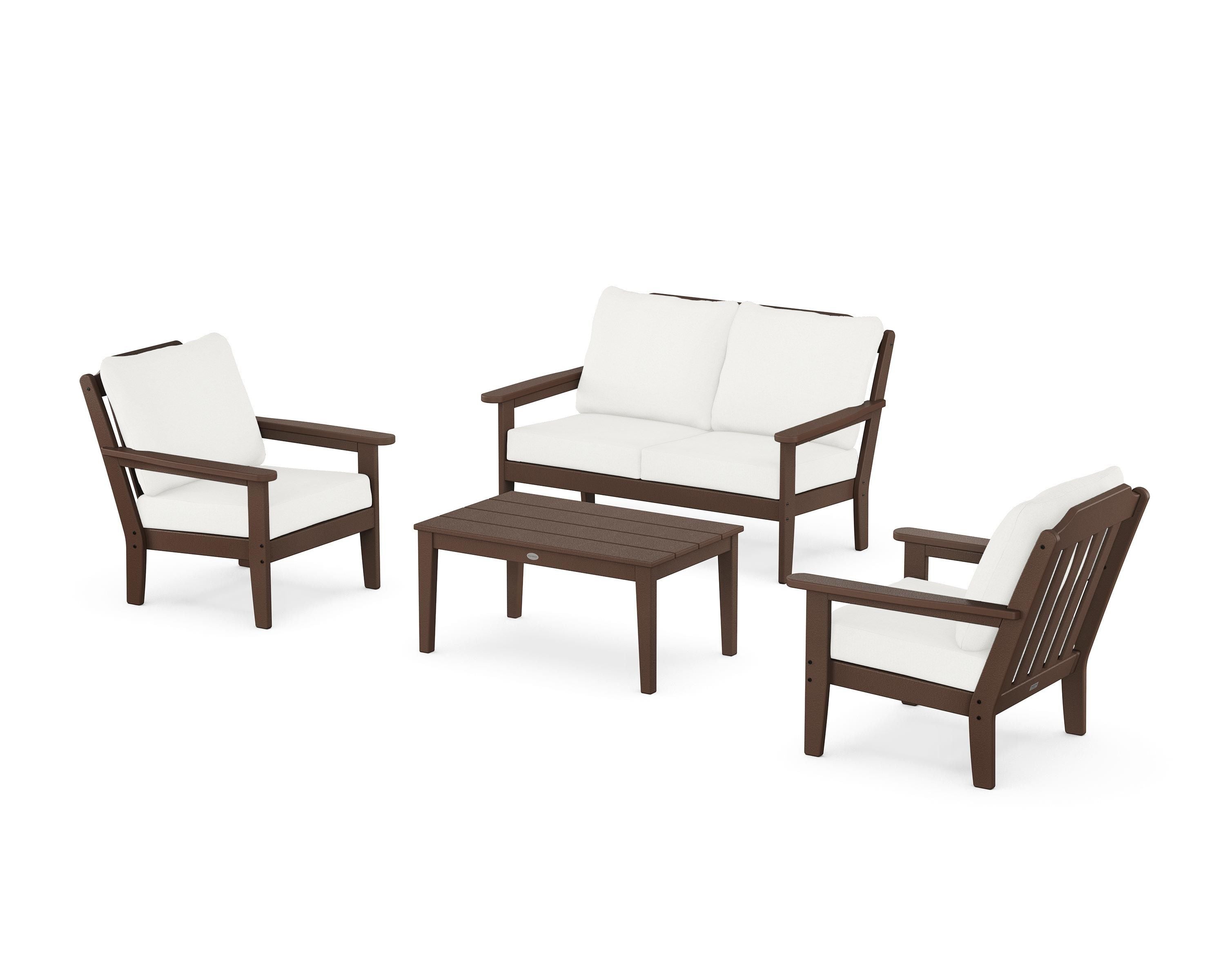 Country Living Cottage 4-Piece Deep Seating Set with Loveseat in Mahogany / Natural Linen