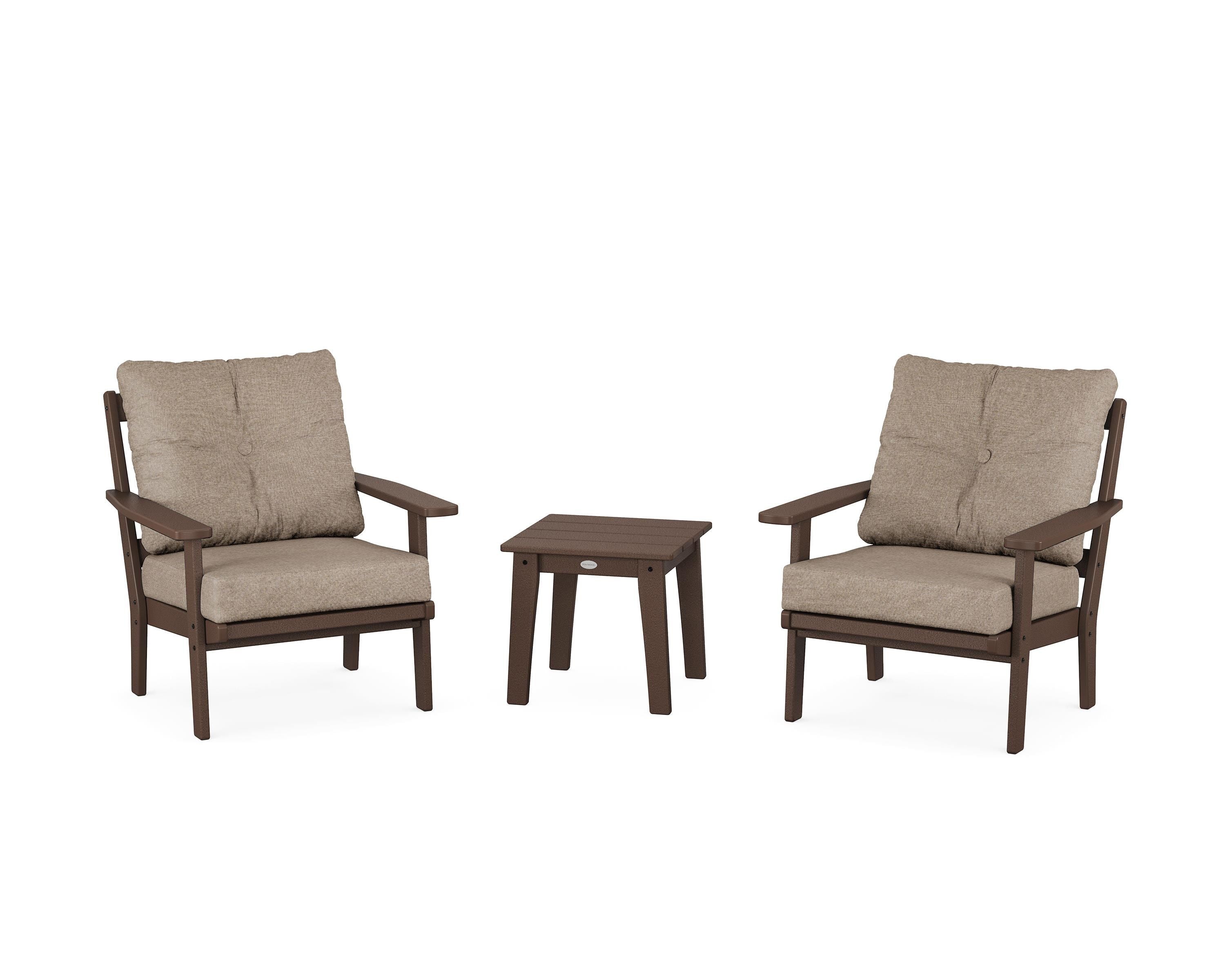 POLYWOOD Prairie 3-Piece Deep Seating Set in Mahogany / Spiced Burlap