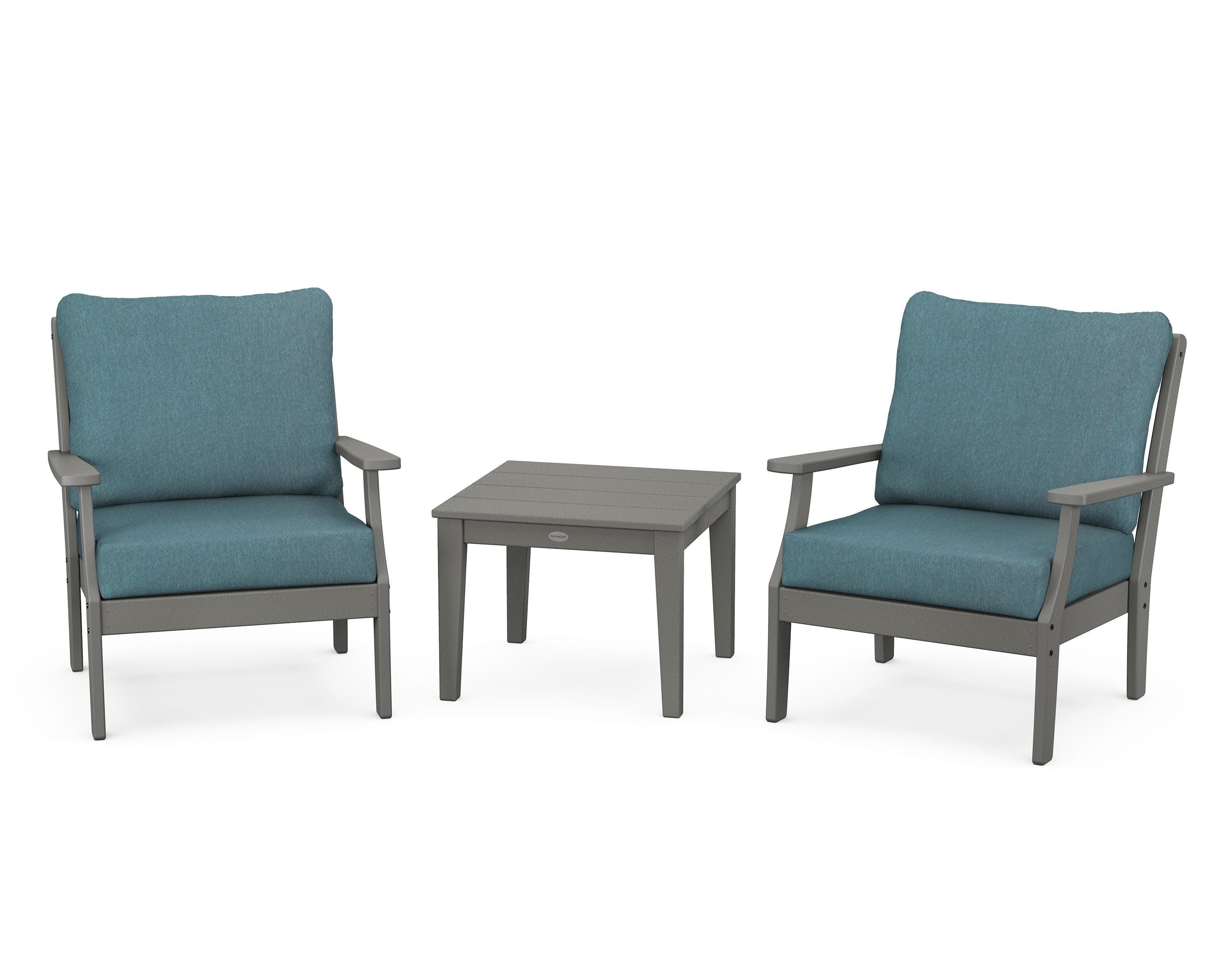 POLYWOOD Braxton 3-Piece Deep Seating Set in Slate Grey / Ocean Teal