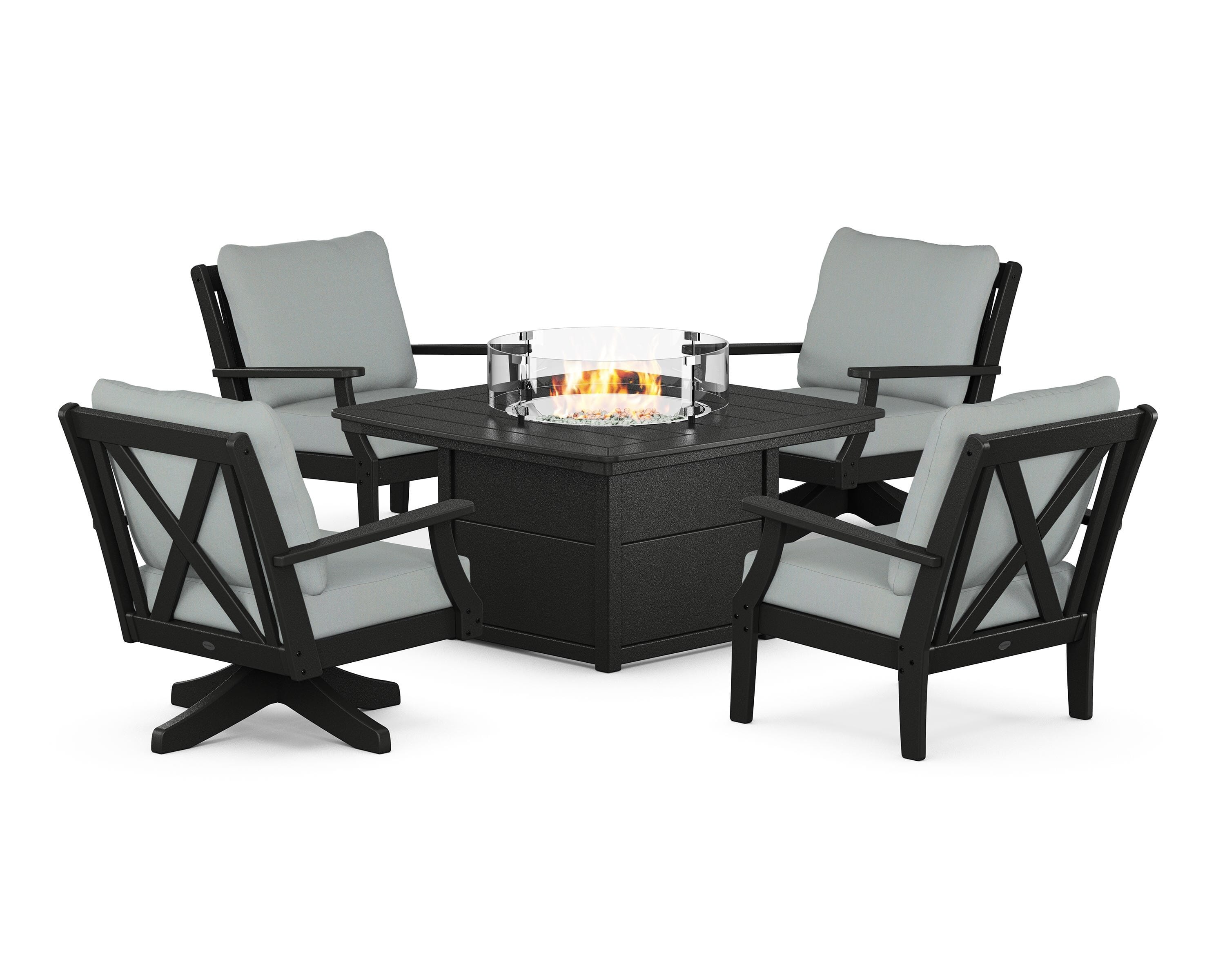 POLYWOOD Braxton 5-Piece Deep Seating Set with Fire Table in Black / Spa