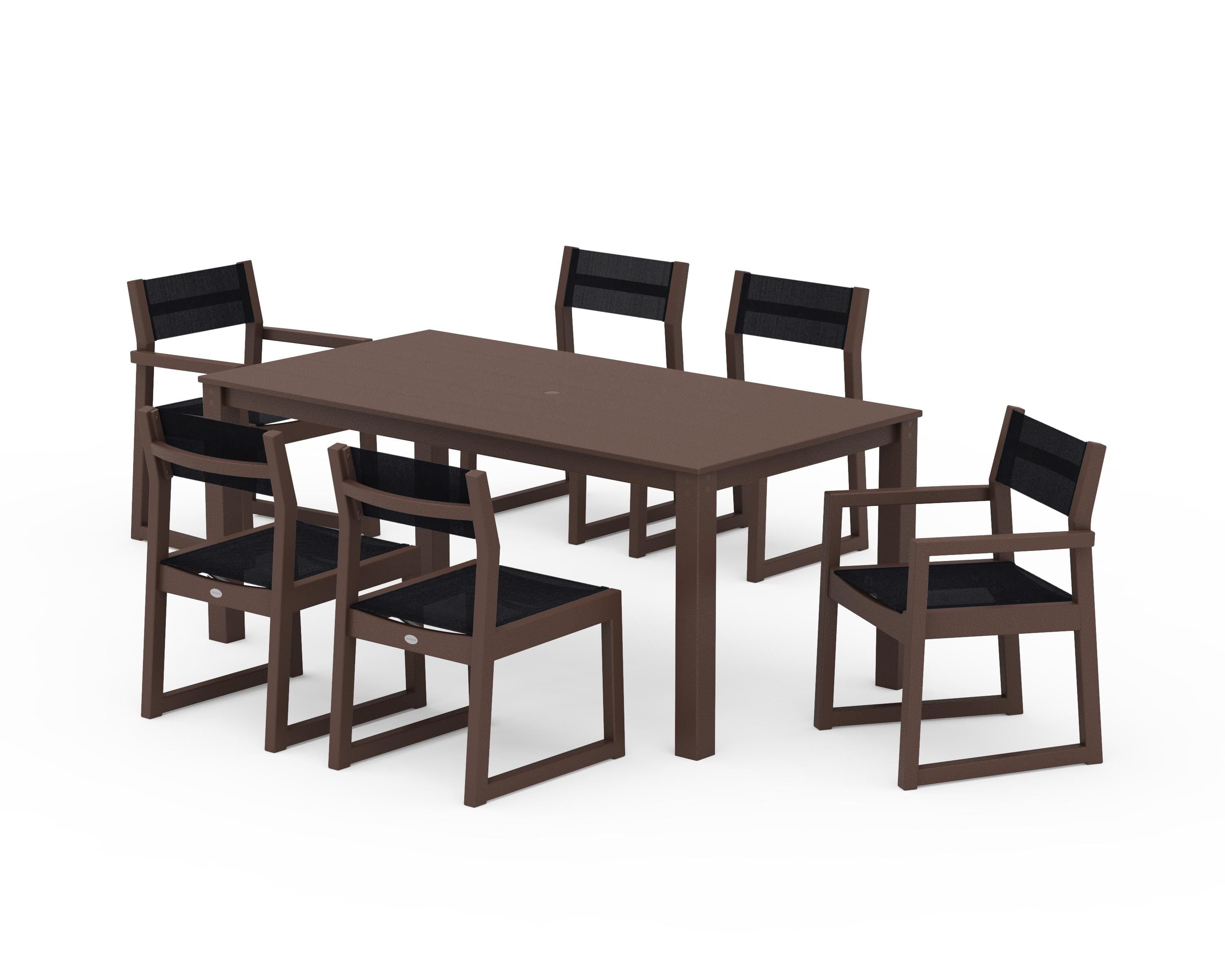 POLYWOOD EDGE Sling 7-Piece Parsons Dining Set in Mahogany / Black Sling