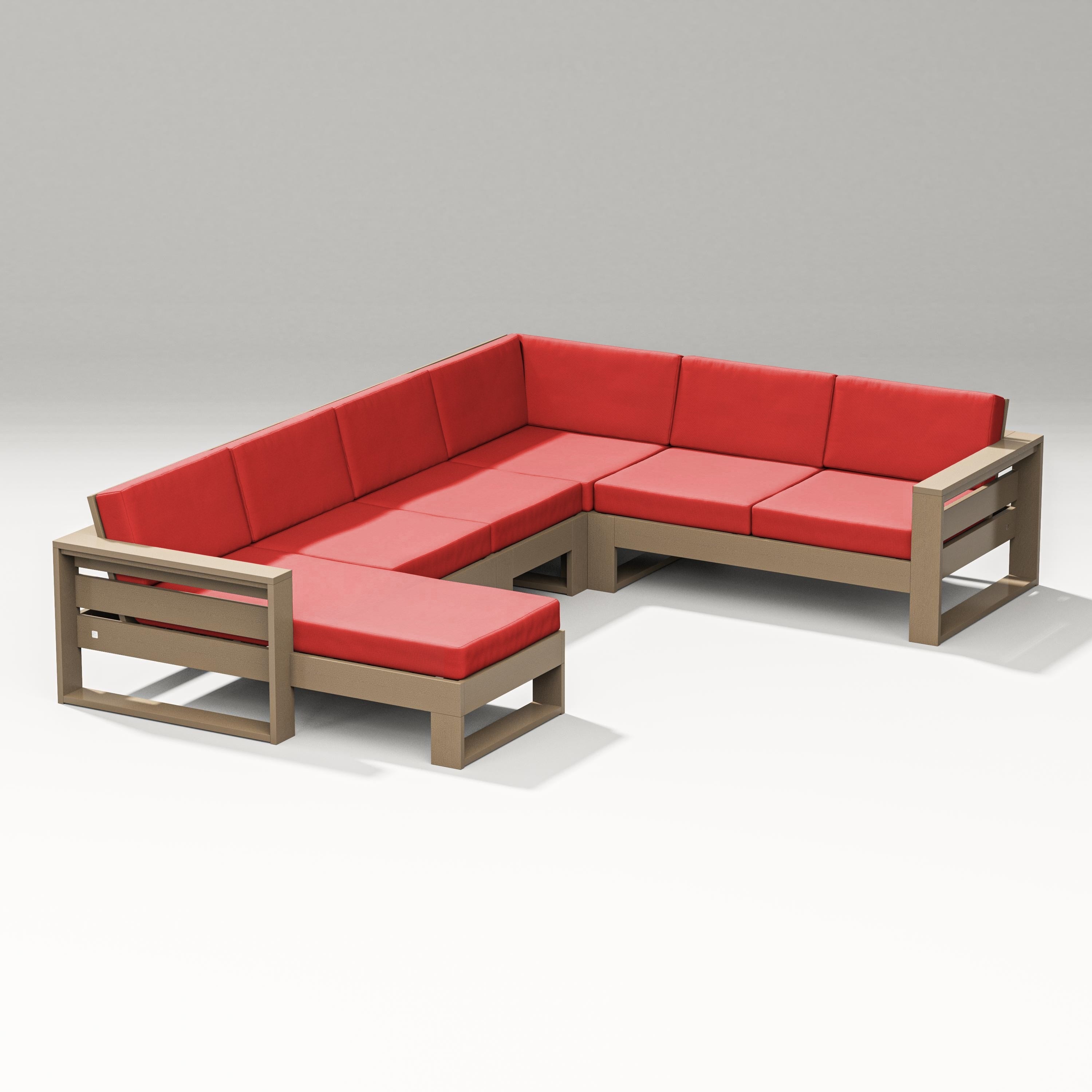 PW Designer Series Latitude Corner Sectional with Left Chaise in Vintage Sahara / Crimson Linen