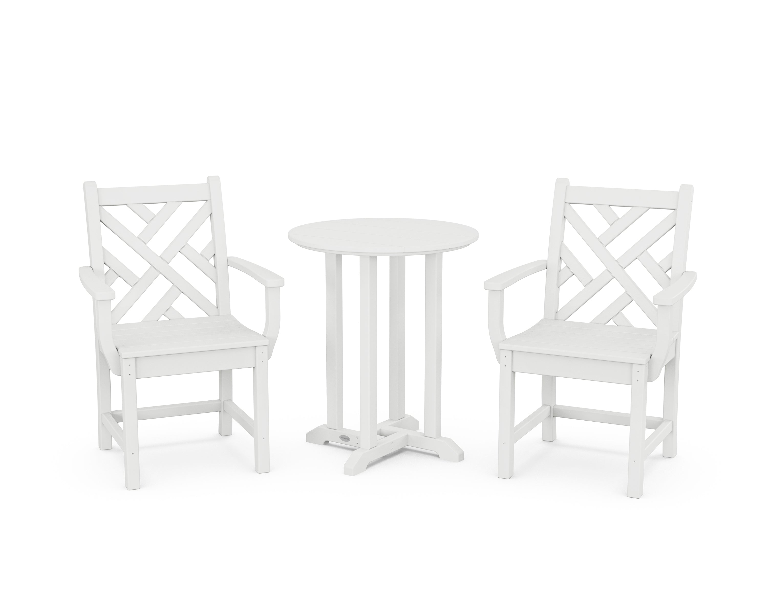 POLYWOOD Chippendale 3-Piece Round Bistro Dining Set in White