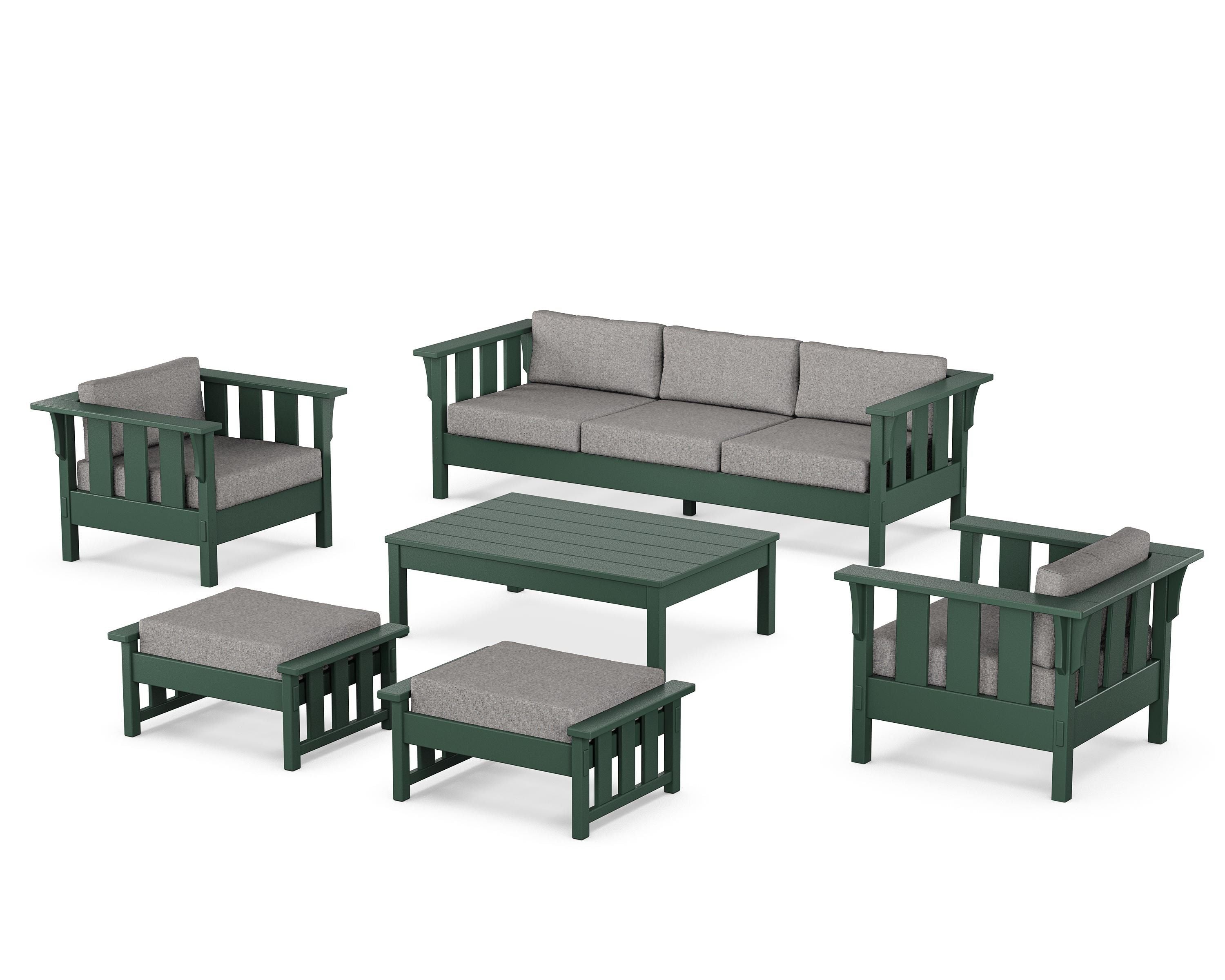 Martha Stewart by POLYWOOD Acadia 6-Piece Lounge Sofa Set in Green / Grey Mist