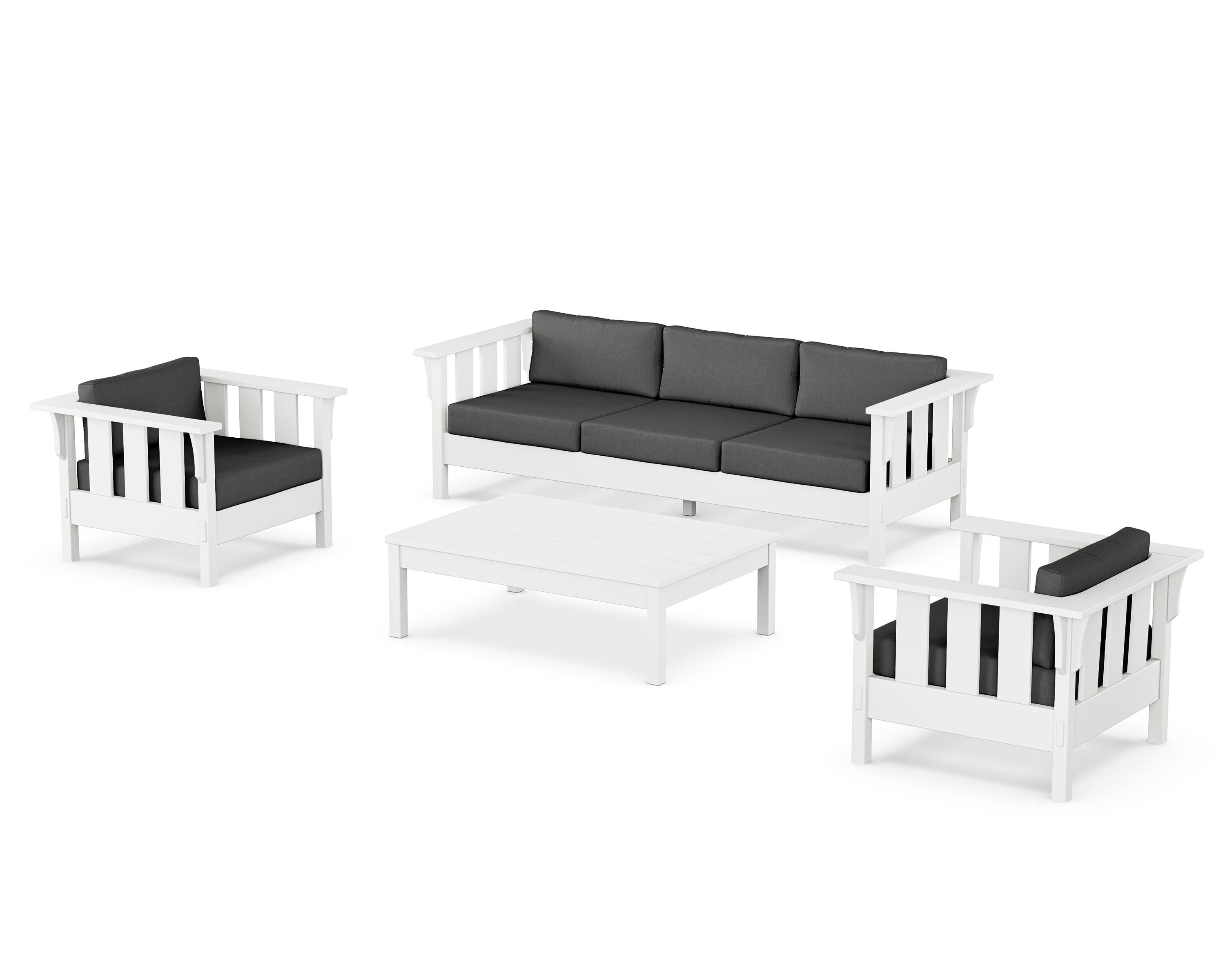 Martha Stewart by POLYWOOD Acadia 4-Piece Deep Seating Set with Sofa in White / Spectrum Carbon