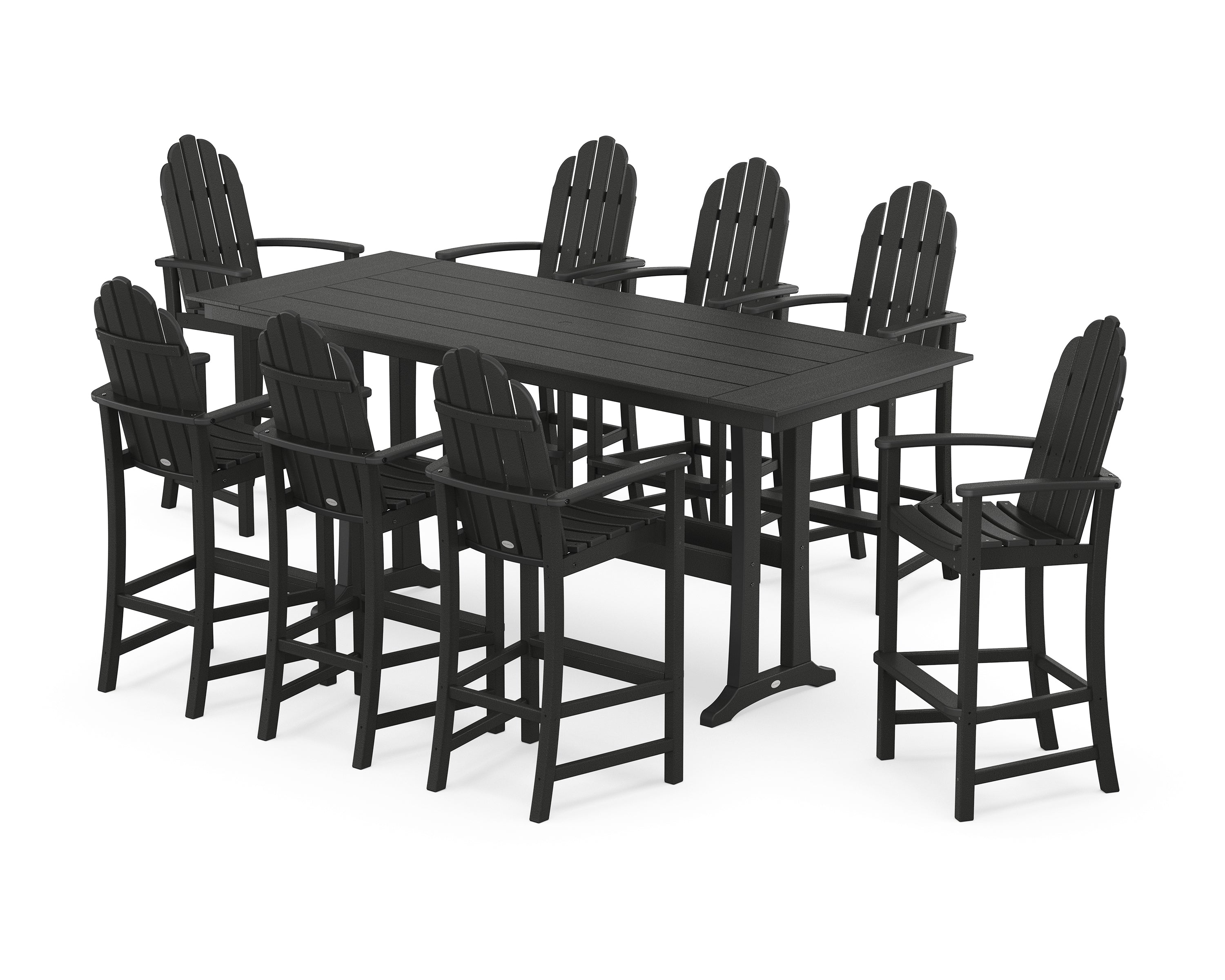POLYWOOD Classic Adirondack 9-Piece Farmhouse Bar Set with Trestle Legs in Black