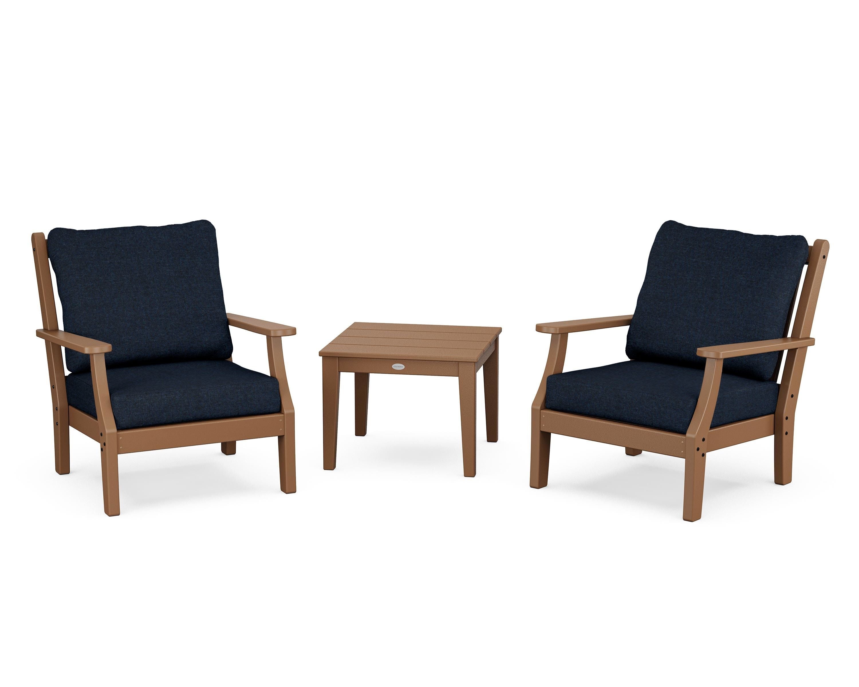 Country Living Wovendale 3-Piece Deep Seating Set in Teak / Marine Indigo