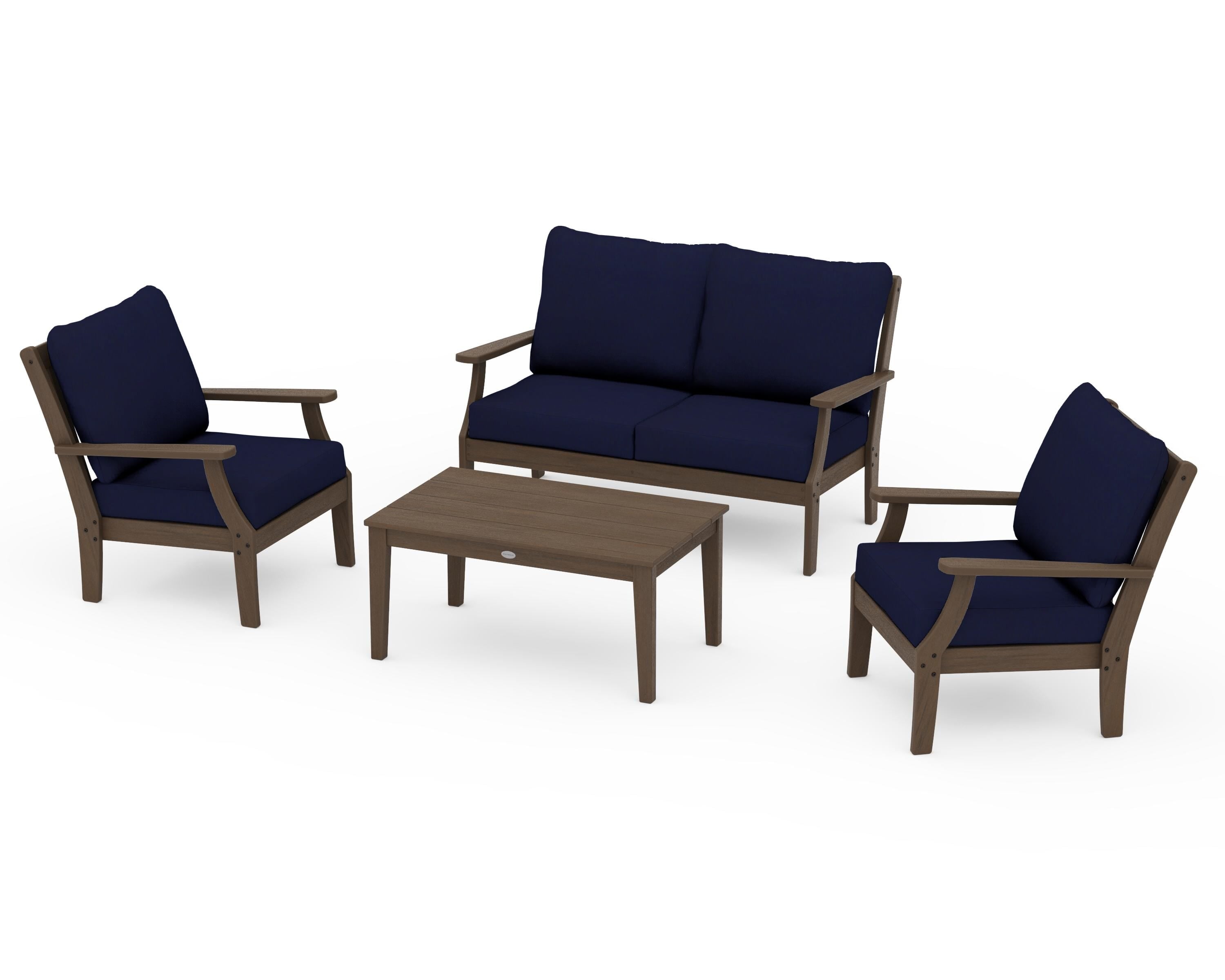 POLYWOOD Braxton 4-Piece Deep Seating Chair Set in Kona / Navy