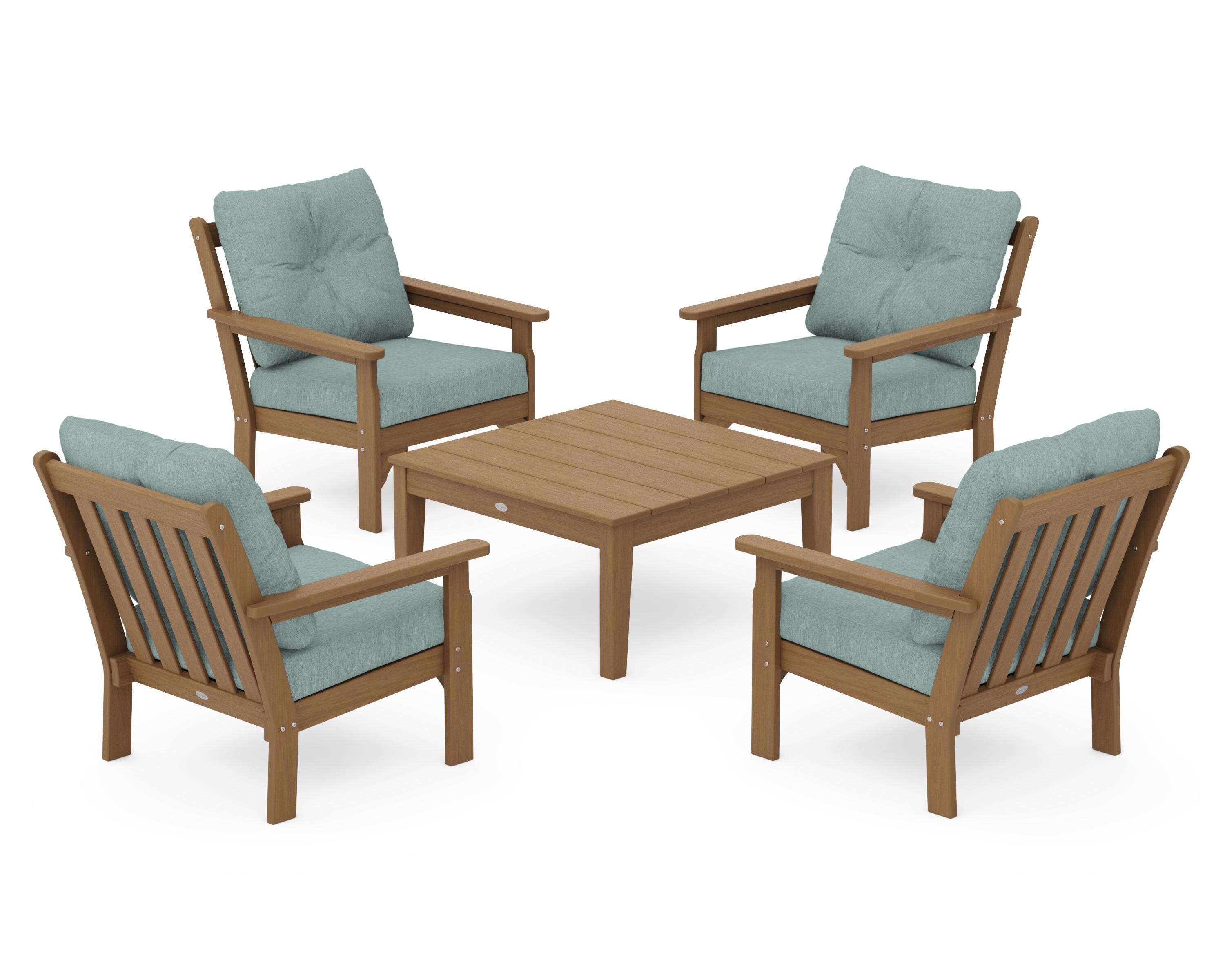 POLYWOOD Vineyard 5-Piece Deep Seating Conversation Set in Natural / Glacier Spa