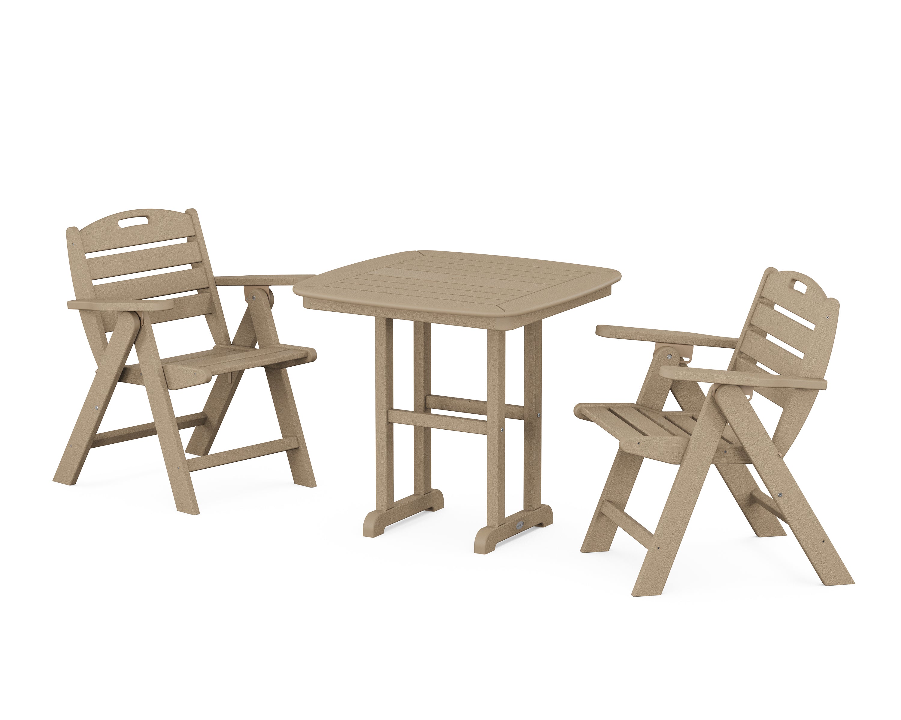 POLYWOOD® Nautical Folding Lowback Chair 3-Piece Dining Set in Vintage Sahara