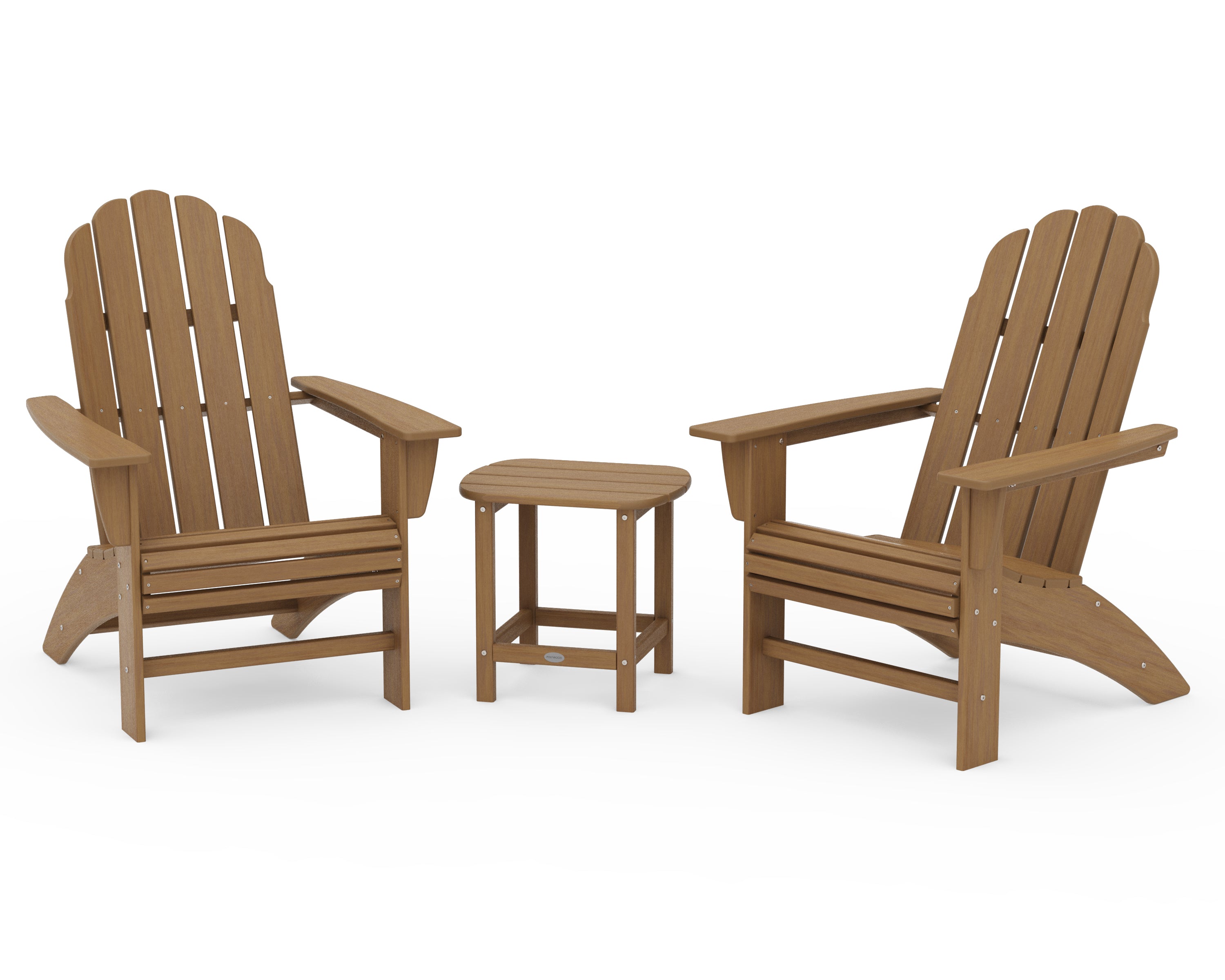 POLYWOOD Vineyard 3-Piece Curveback Adirondack Set with South Beach 18" Side Table in Natural