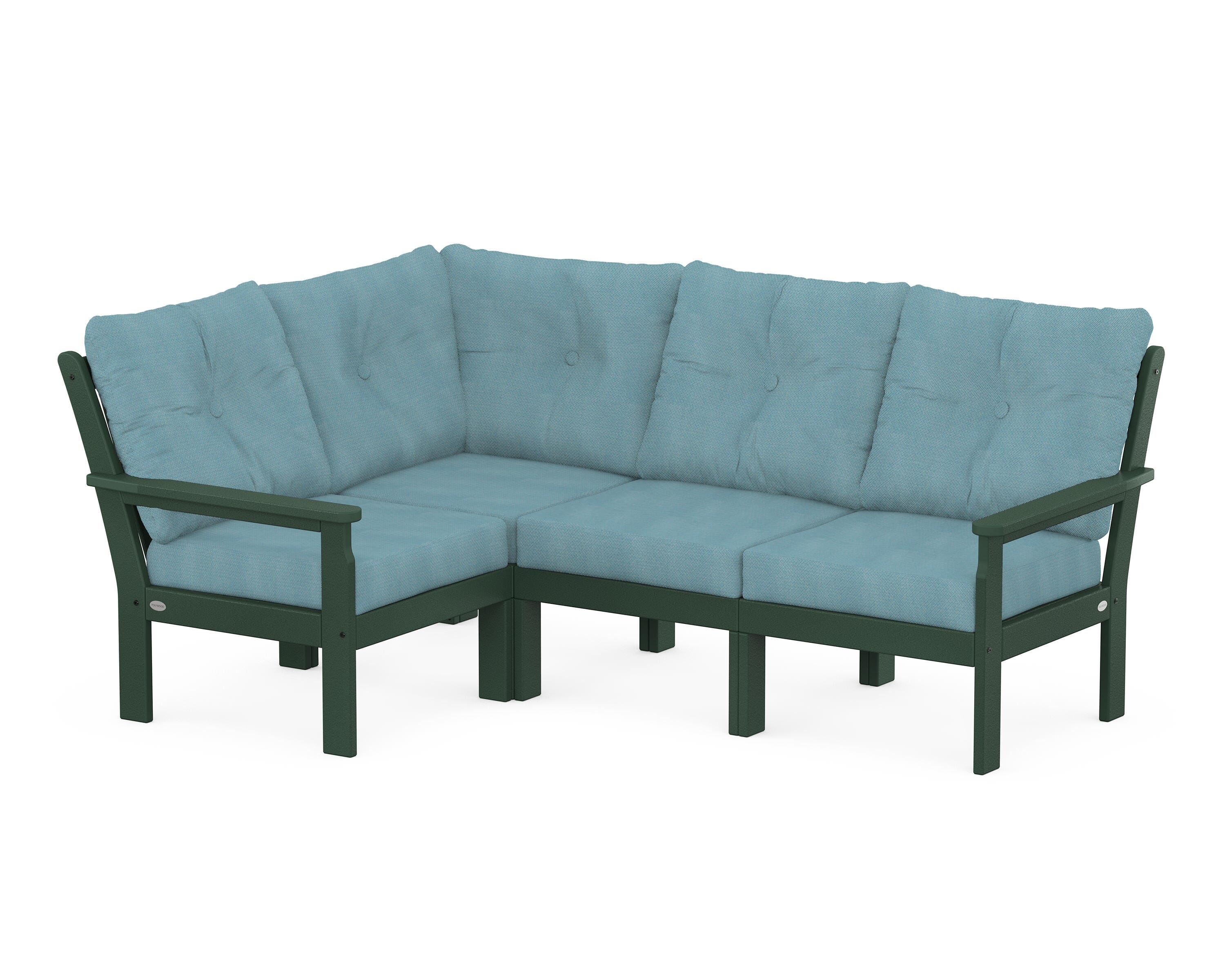 POLYWOOD Vineyard 4-Piece Sectional in Green / Lattice Sky Blue