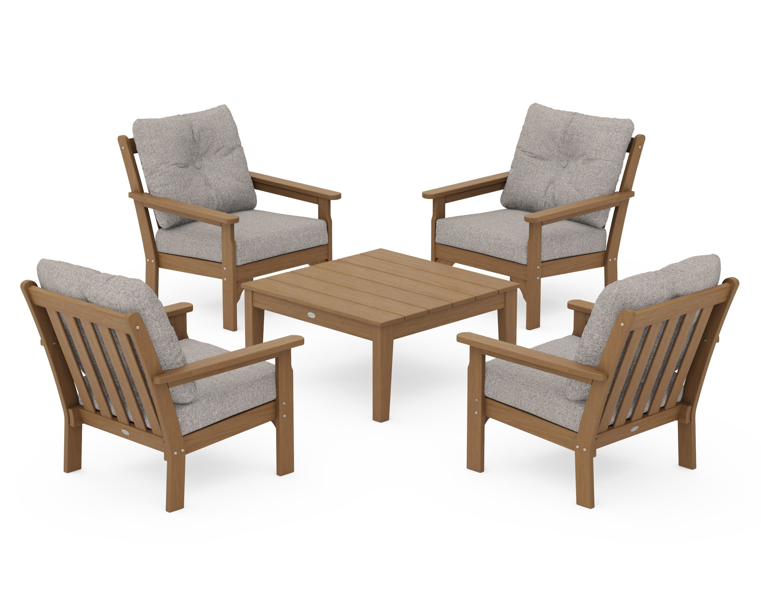 POLYWOOD Vineyard 5-Piece Deep Seating Conversation Set in Natural / Weathered Tweed