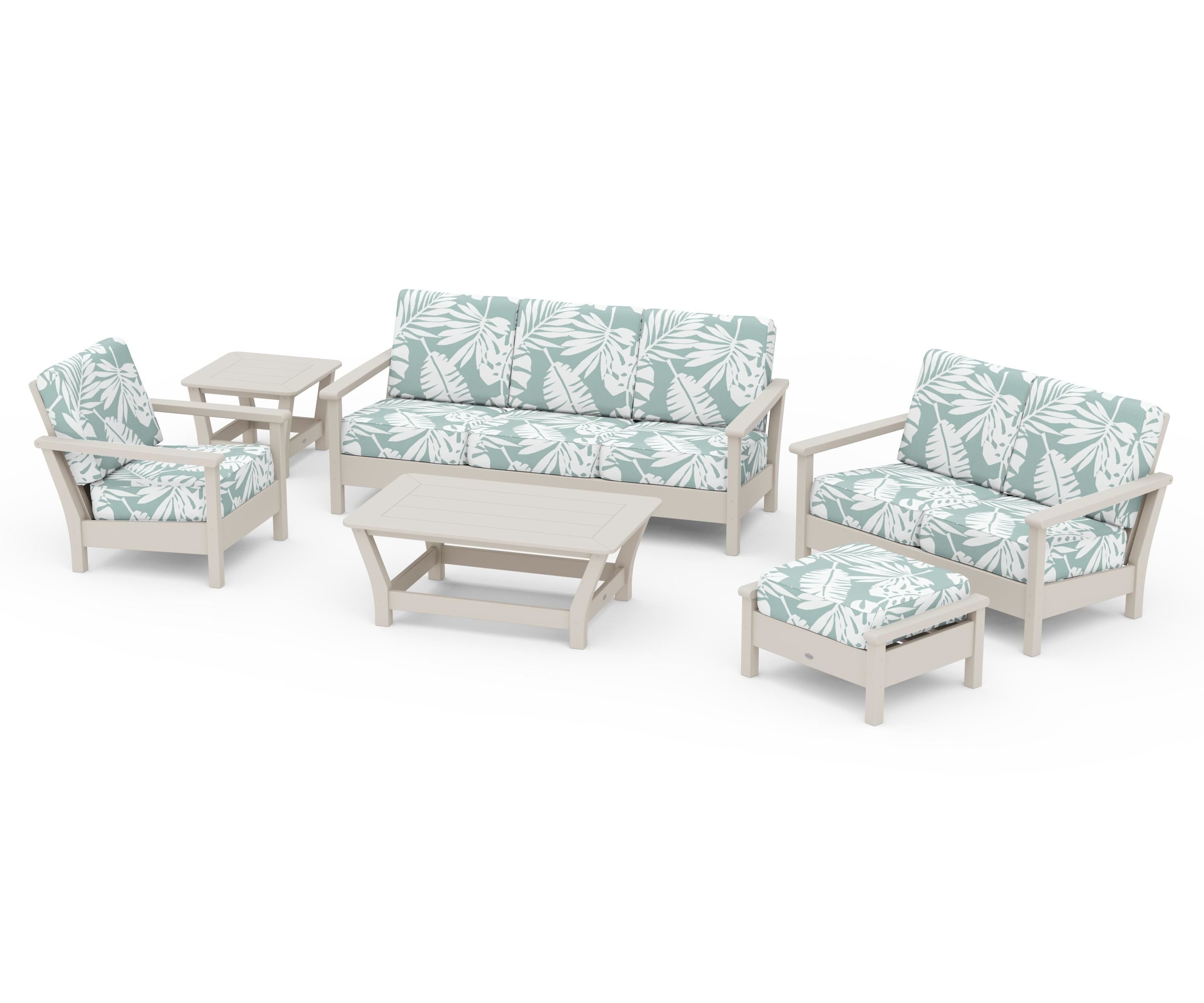 POLYWOOD Harbour 6-Piece Outdoor Living Set in Sand / Leaf Glacier Spa