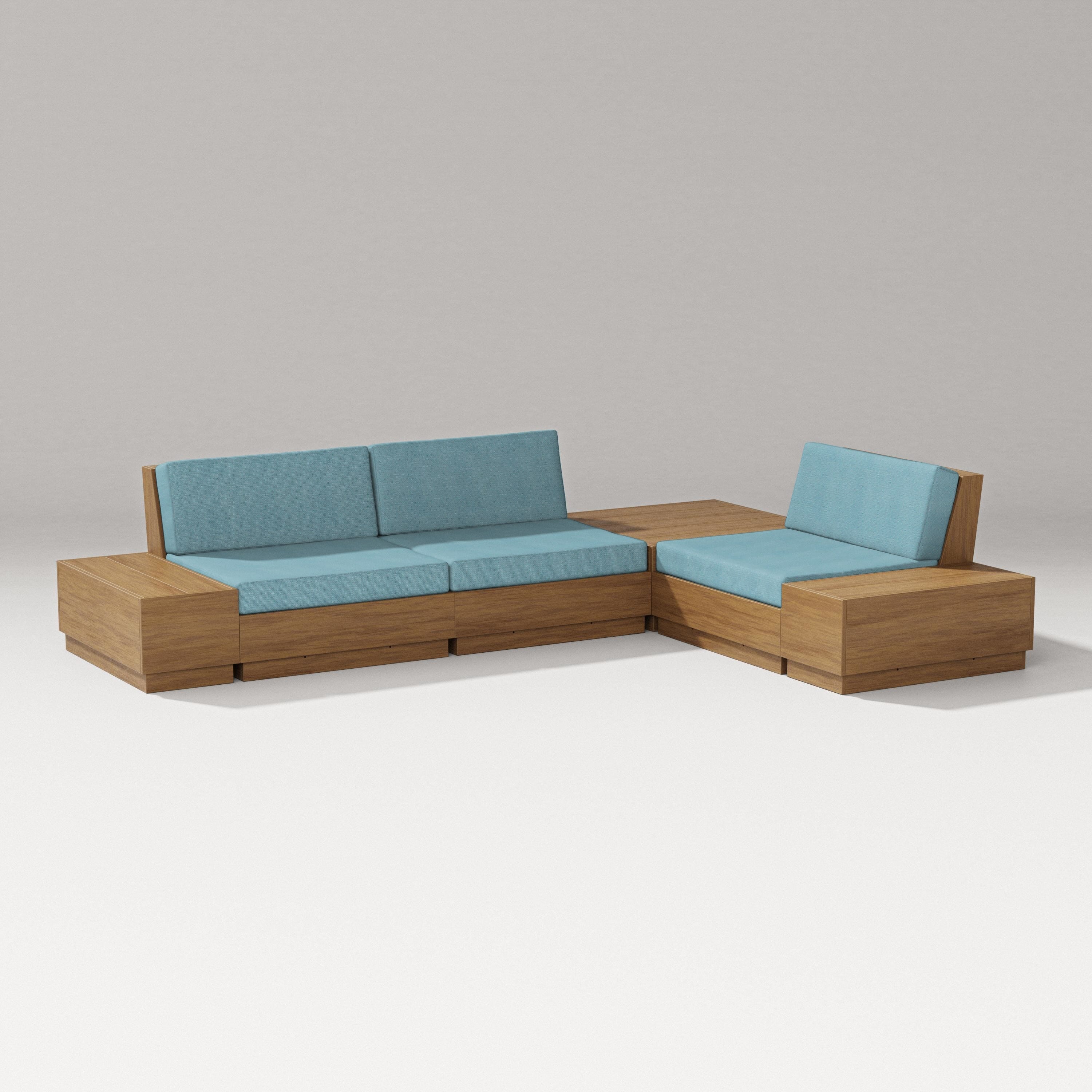 PW Designer Series Elevate 6-Piece Corner Sectional in Natural / Lattice Sky Blue
