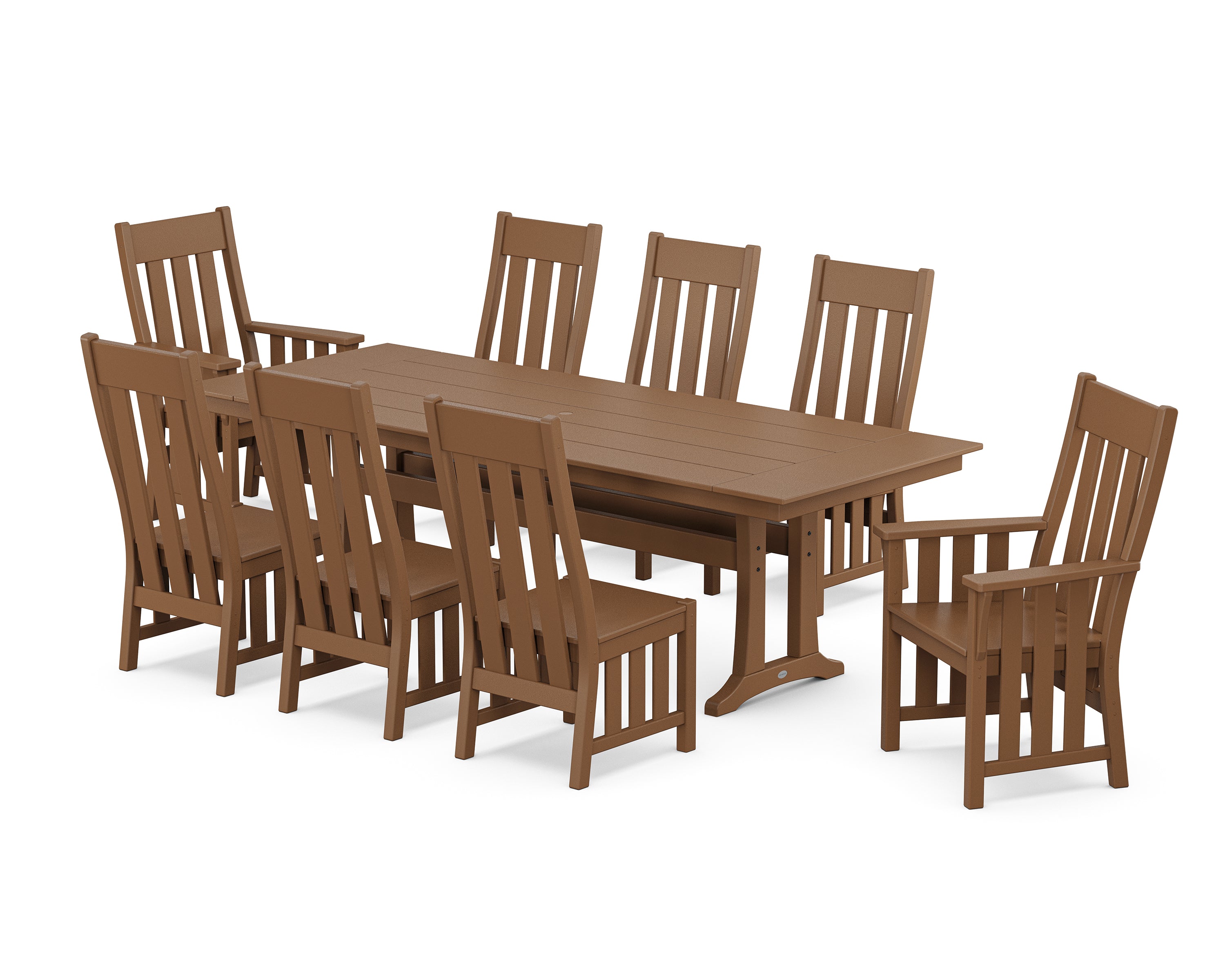 Martha Stewart by POLYWOOD Acadia 9-Piece Farmhouse Dining Set with Trestle Legs in Teak