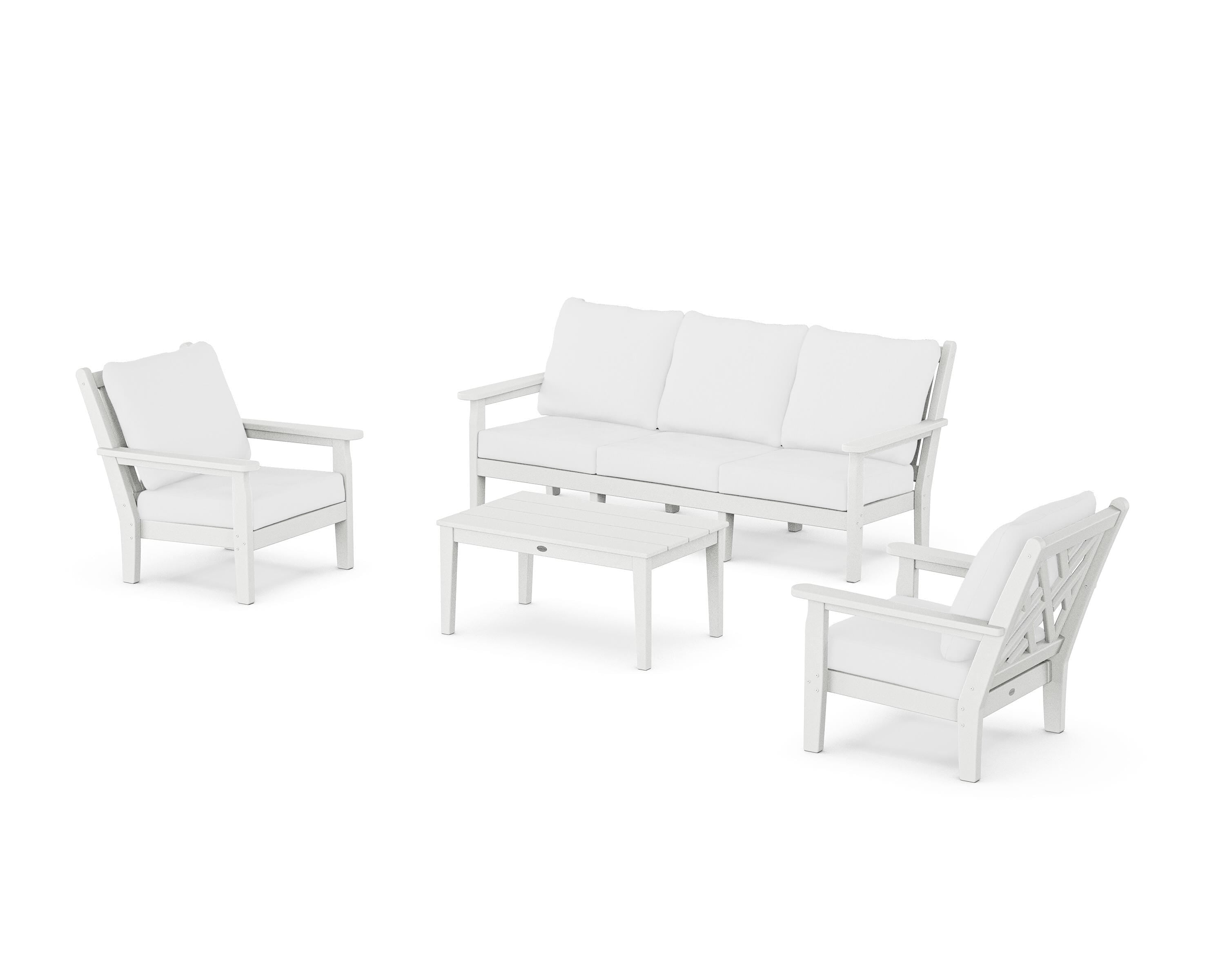 POLYWOOD Chippendale 4-Piece Deep Seating Set with Sofa in White / Natural