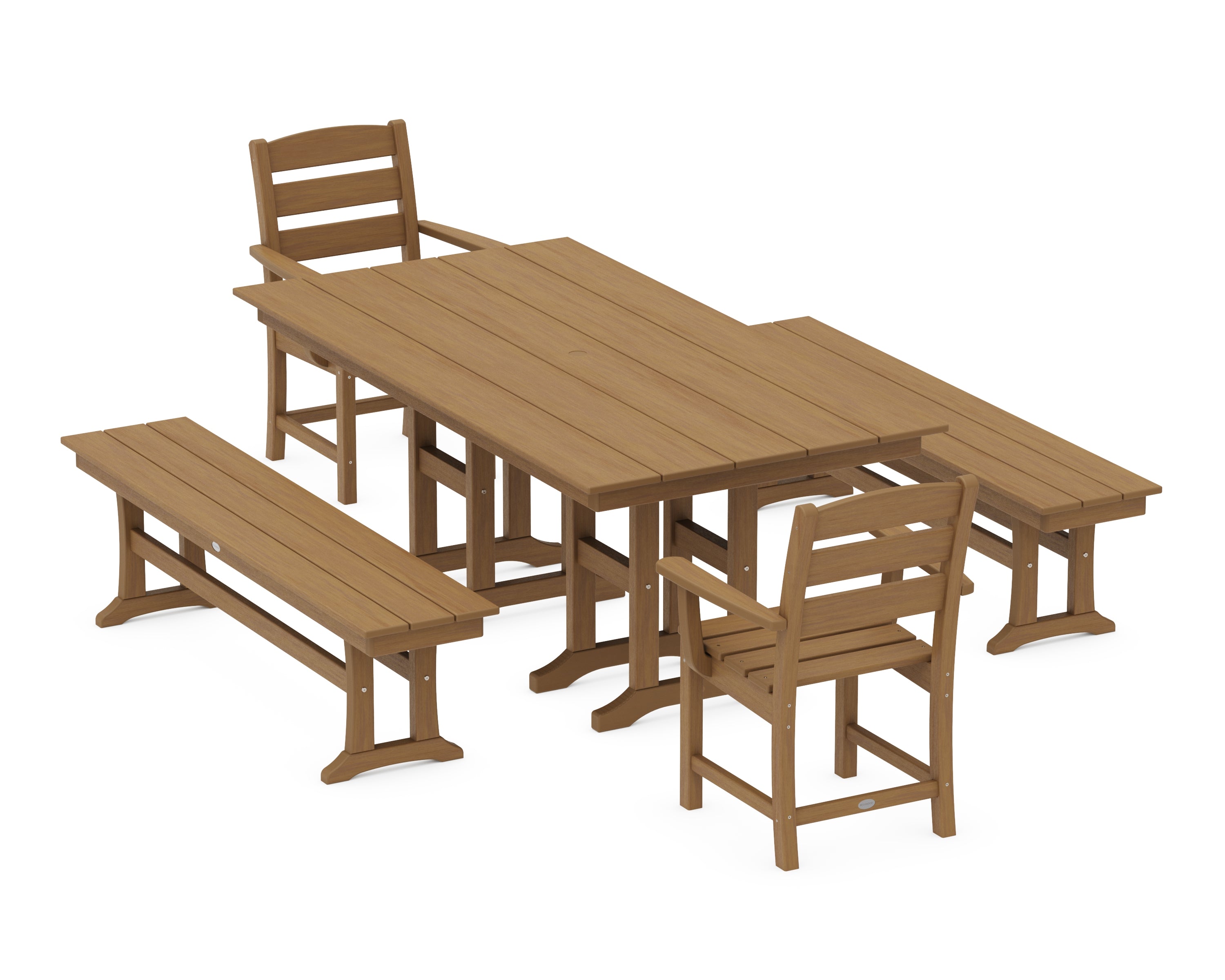 POLYWOOD Lakeside 5-Piece Farmhouse Dining Set with Benches in Natural