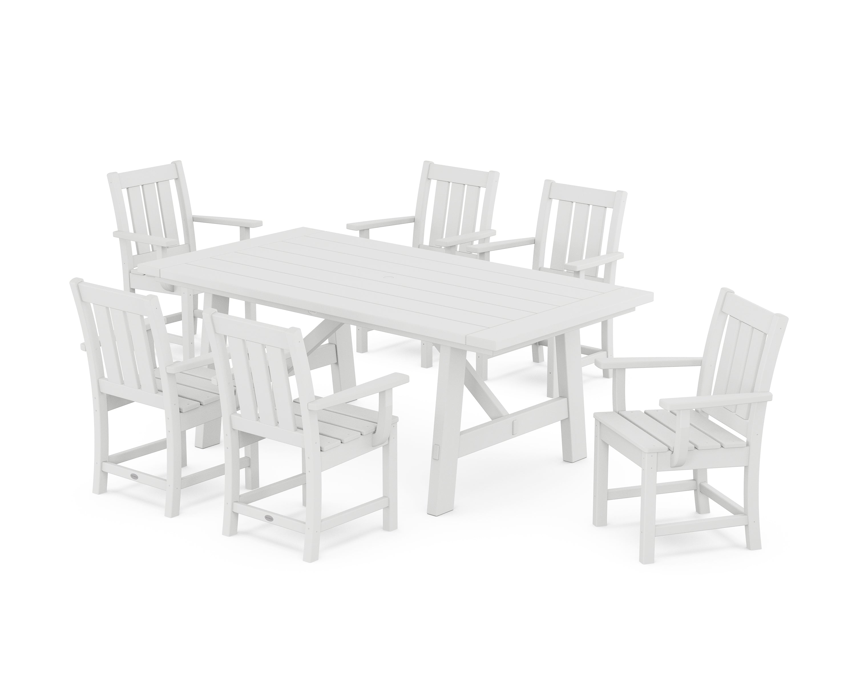 POLYWOOD Oxford Arm Chair 7-Piece Rustic Farmhouse Dining Set in White