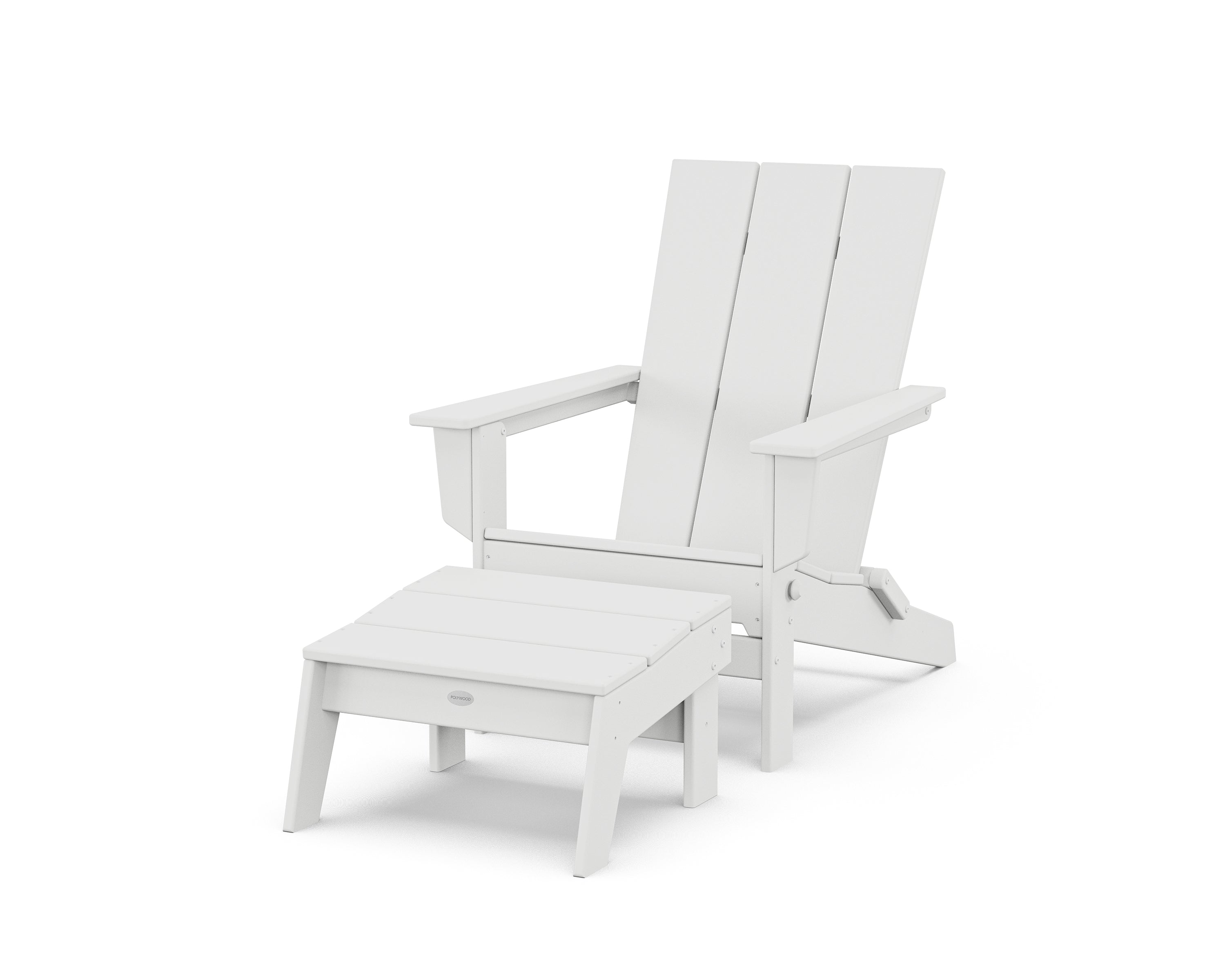 POLYWOOD Modern Studio Folding Adirondack Chair with Ottoman in White