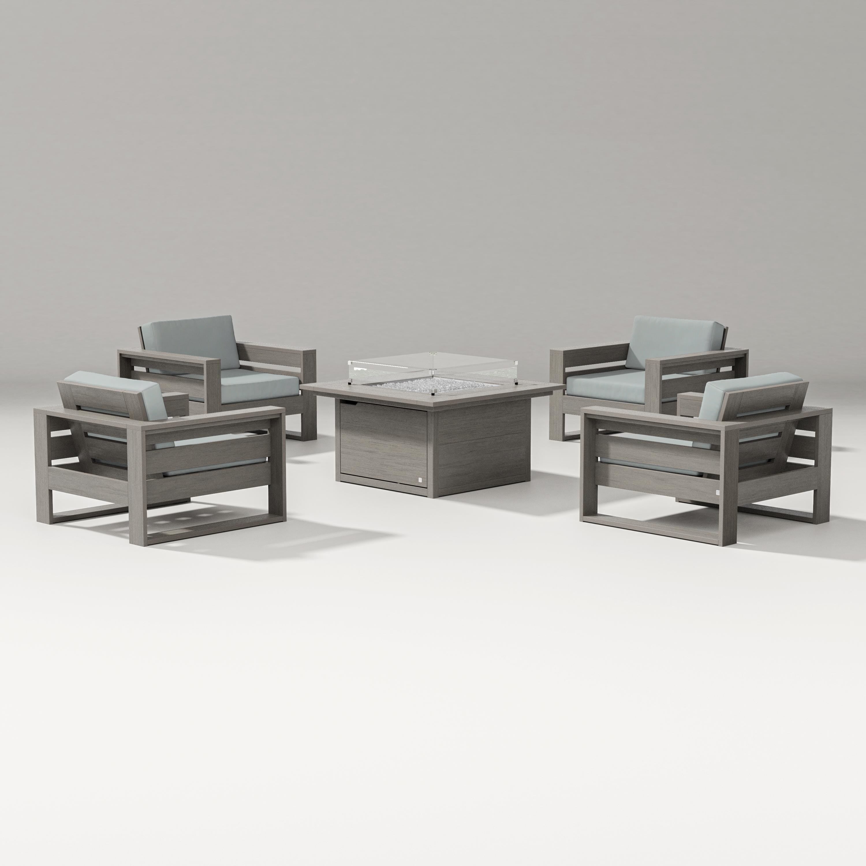 PW Designer Series Latitude 5-Piece Lounge Fire Table Set in Driftwood / Spa