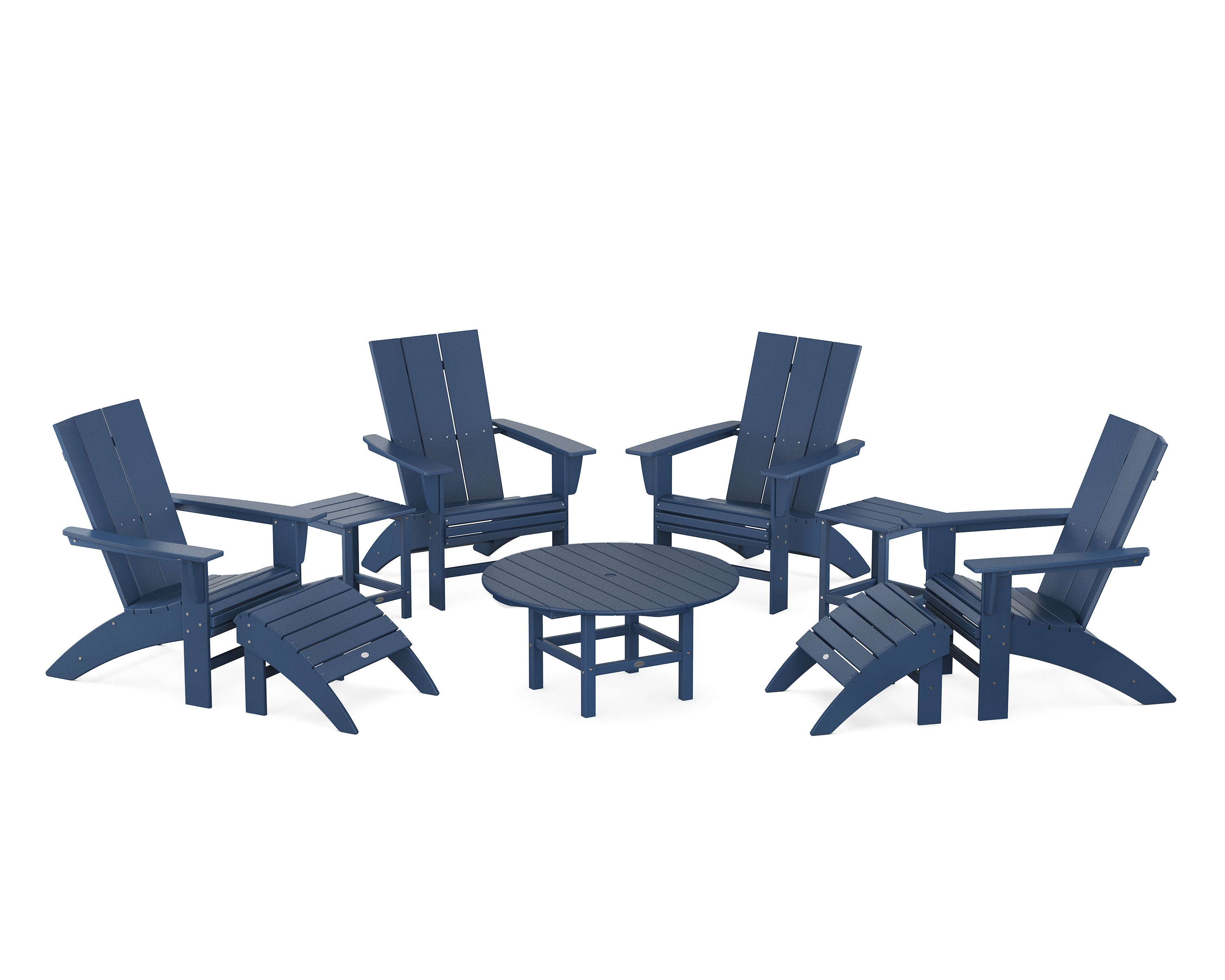 POLYWOOD® Modern Curveback Adirondack Chair 9-Piece Conversation Set in Navy