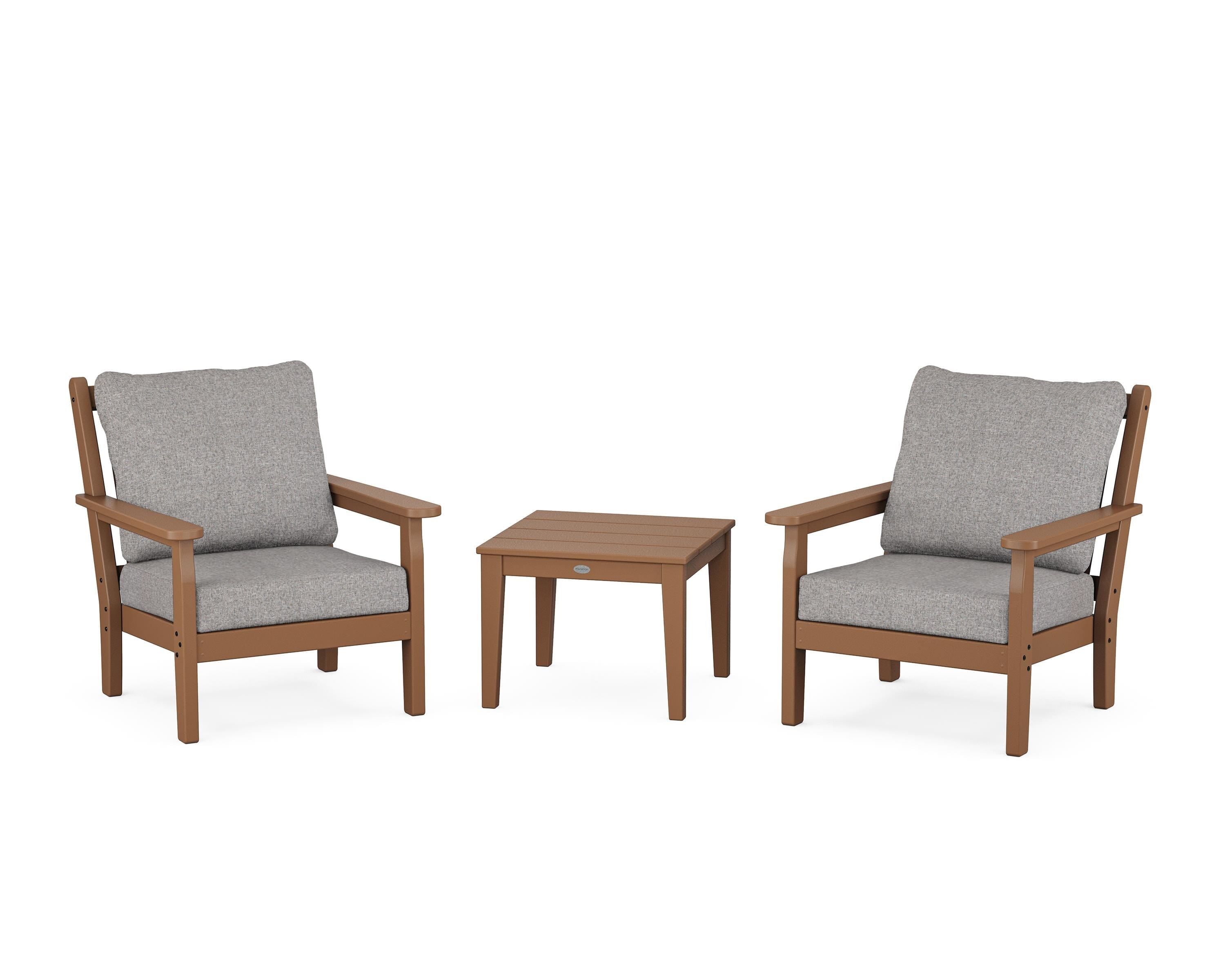 POLYWOOD Chippendale 3-Piece Deep Seating Set in Teak / Grey Mist