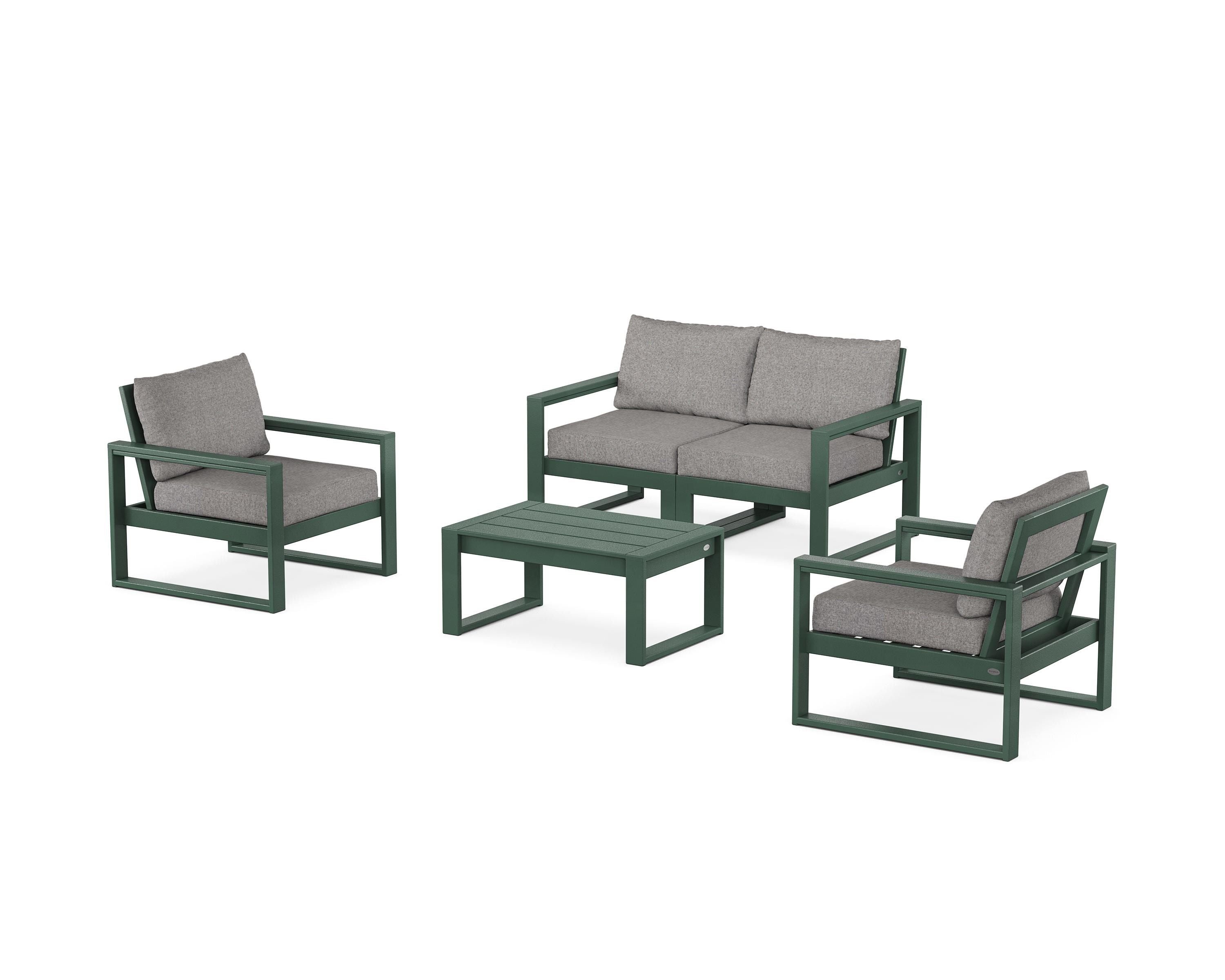 POLYWOOD EDGE Sectional 4-Piece Deep Seating Set with Loveseat in Green / Grey Mist