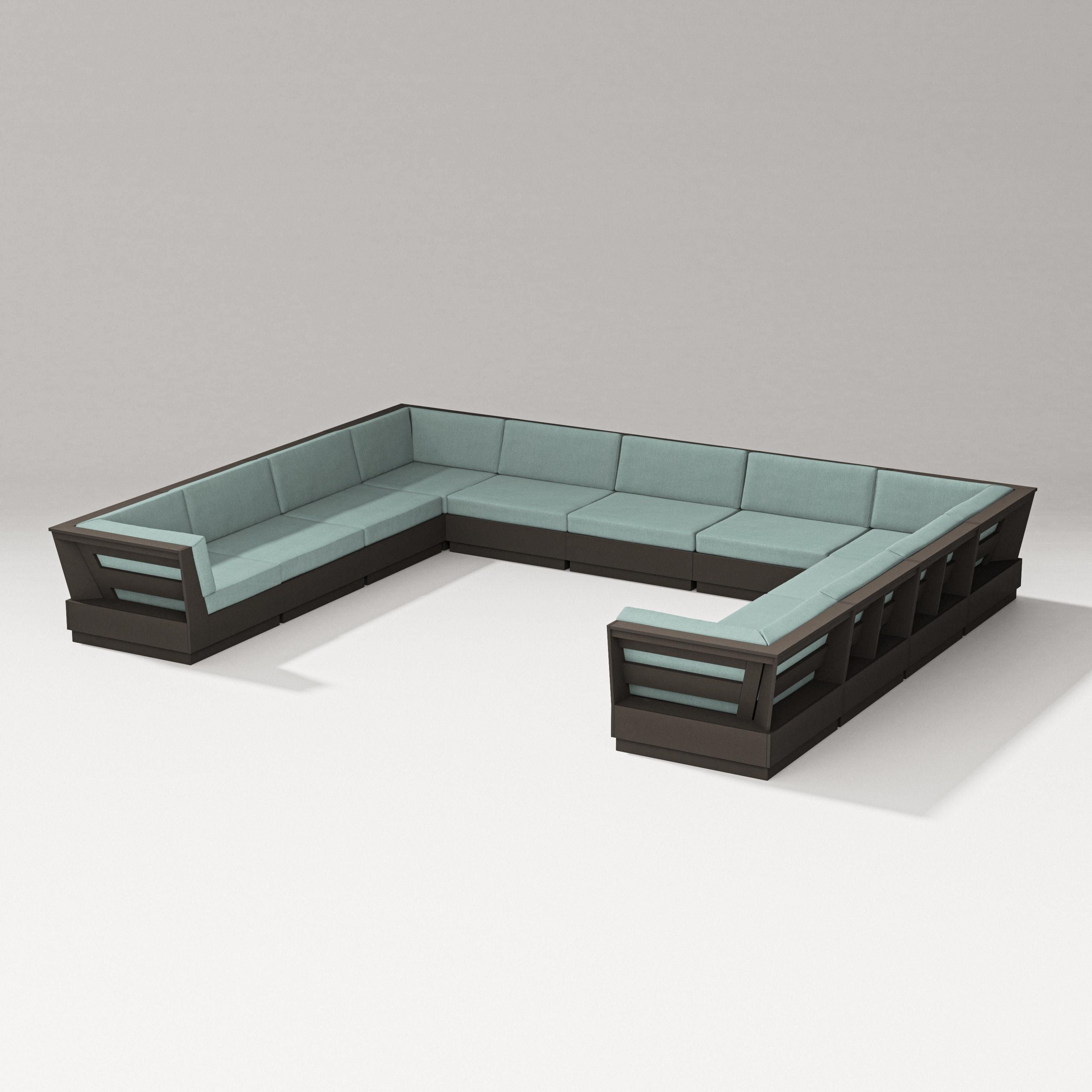PW Designer Series Elevate Large U-Shaped Sectional in Vintage Coffee / Glacier Spa