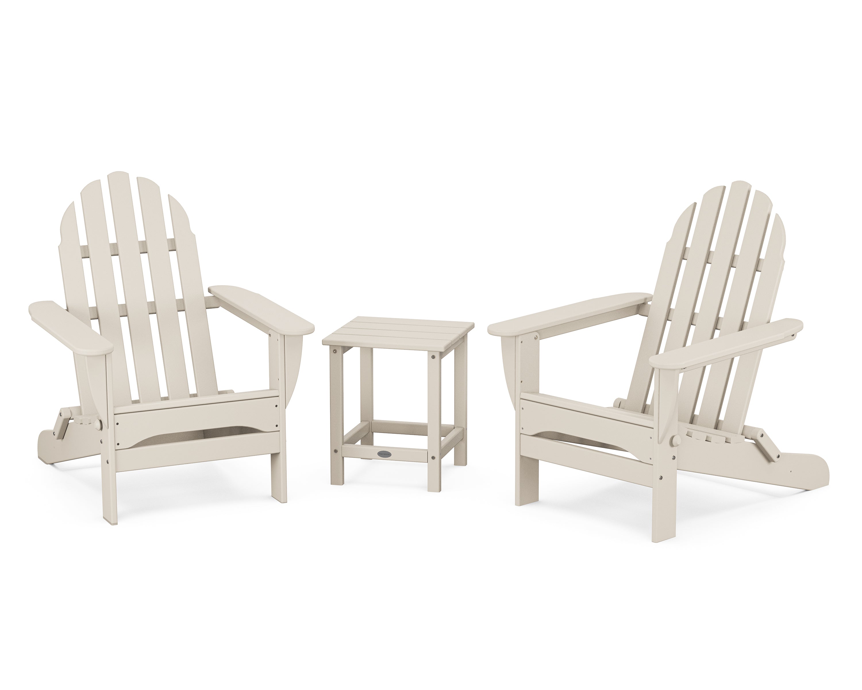 POLYWOOD Classic Folding Adirondack 3-Piece Set with Long Island 18" Side Table in Sand