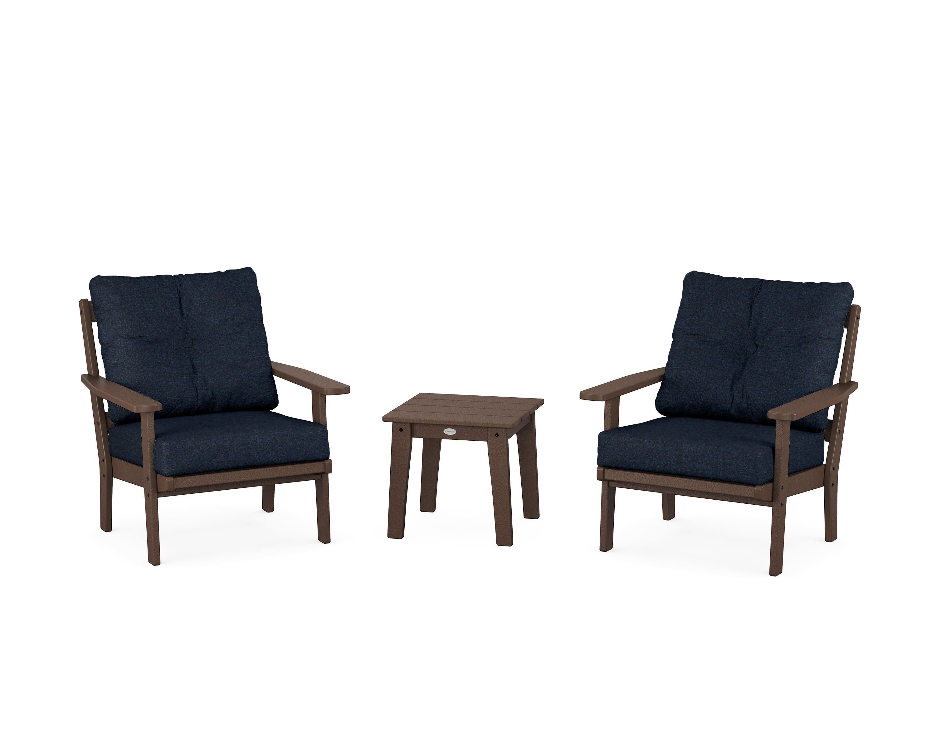POLYWOOD Oxford 3-Piece Deep Seating Set in Mahogany / Marine Indigo