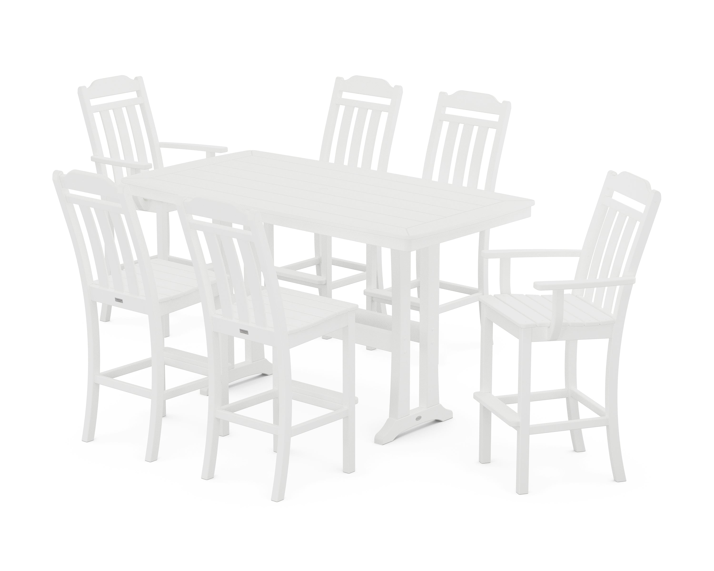 POLYWOOD Country Living 7-Piece Bar Set with Trestle Legs in White