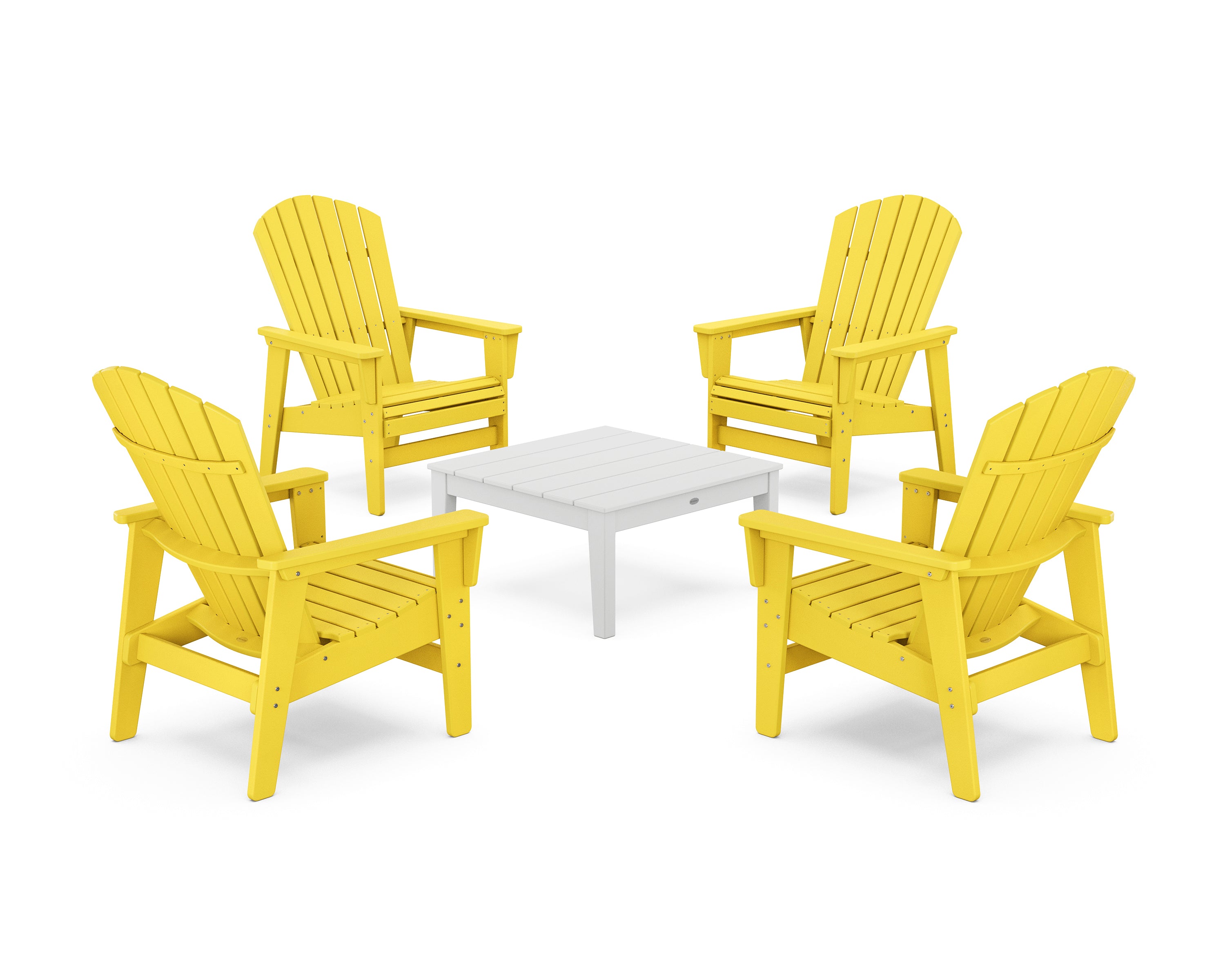POLYWOOD 5-Piece Nautical Grand Upright Adirondack Chair Conversation Group in Lemon / White