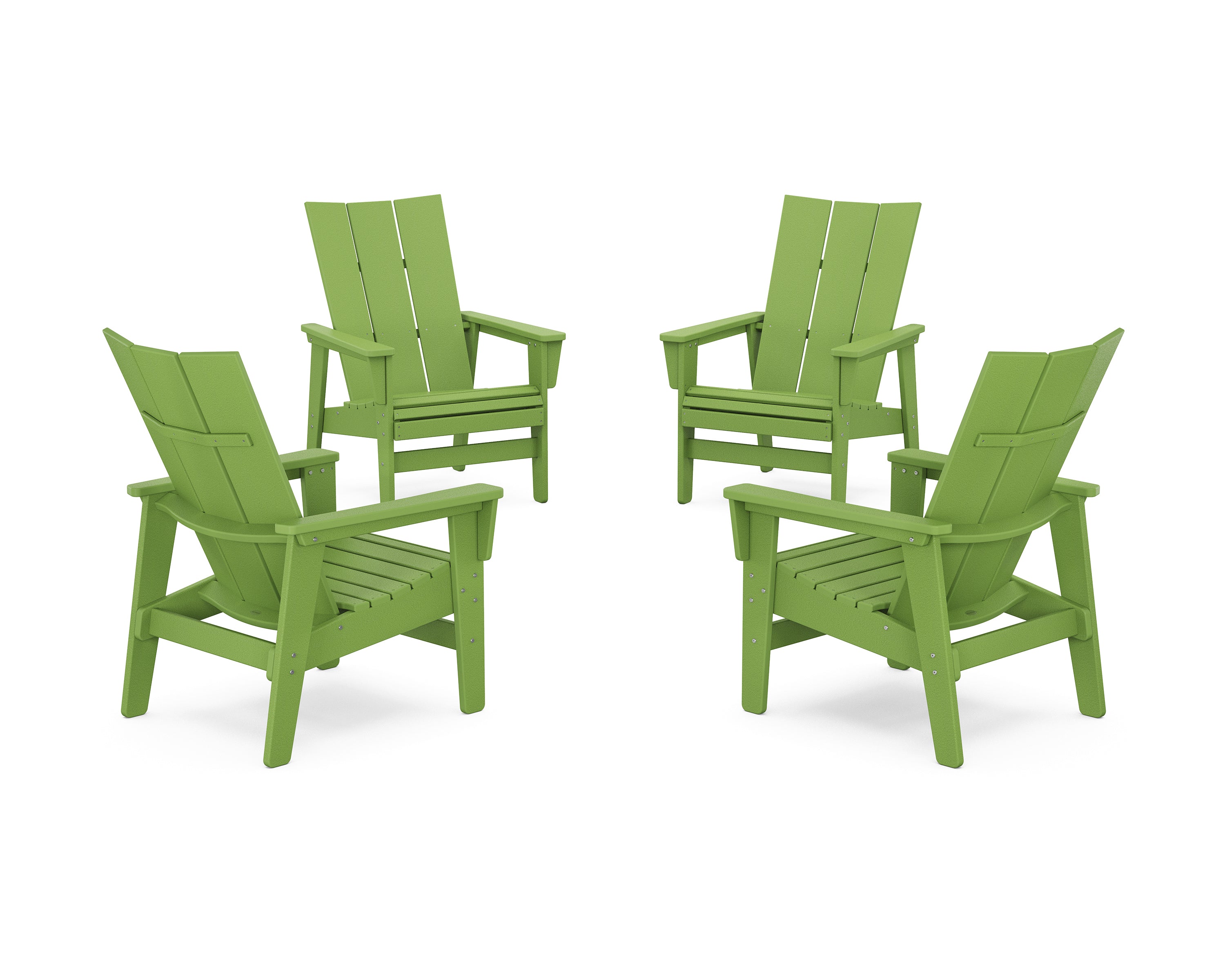 POLYWOOD 4-Piece Modern Grand Upright Adirondack Chair Conversation Set in Lime